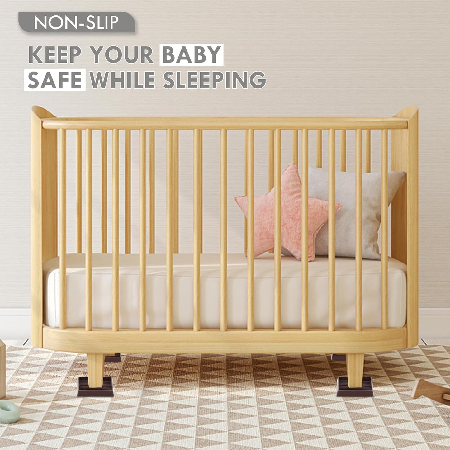 Non Slip Furniture Pads, 2.5” Round Rubber Caster Cups, 4 Pcs Furniture Coasters, Anti-Slip Gripper, Anti Slide Furnitures Feet Floor Protectors for Bed Couch Stoppers - Black