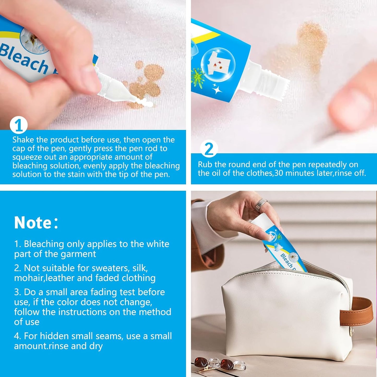 Bleach Pen,Bleach gel for Clothing, Portable bleach pen,More effective stain removal,Accessories,Instantly Remove New Stains(2pcs)