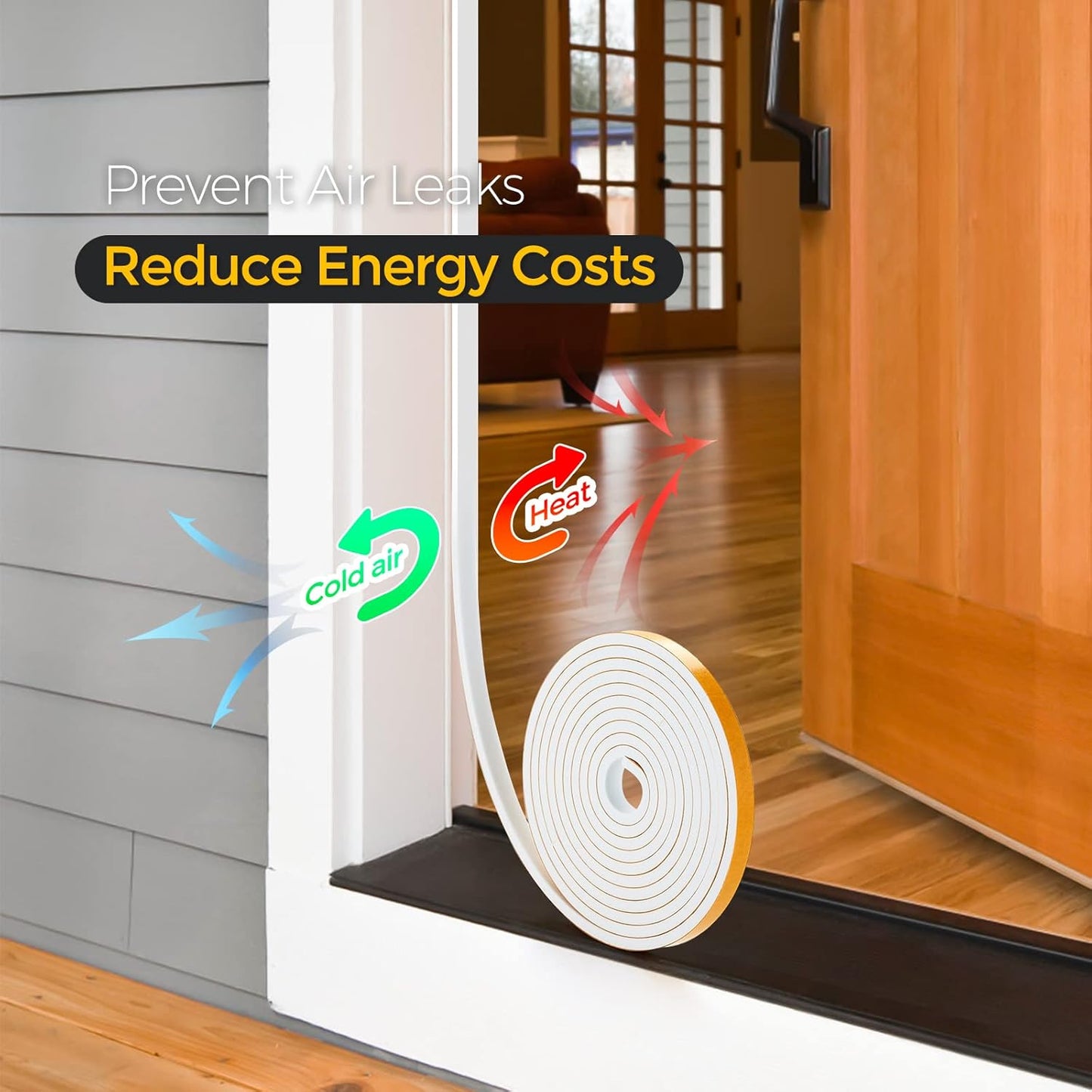 6.5 Feet Weather Stripping Door Seal, 2" Wide X 1" Thick Door Seal Strip High Density Foam Tape Adhesive Strip for Door Soundproofing,Window Insulation (2" x 1" x 6.5FT,White)