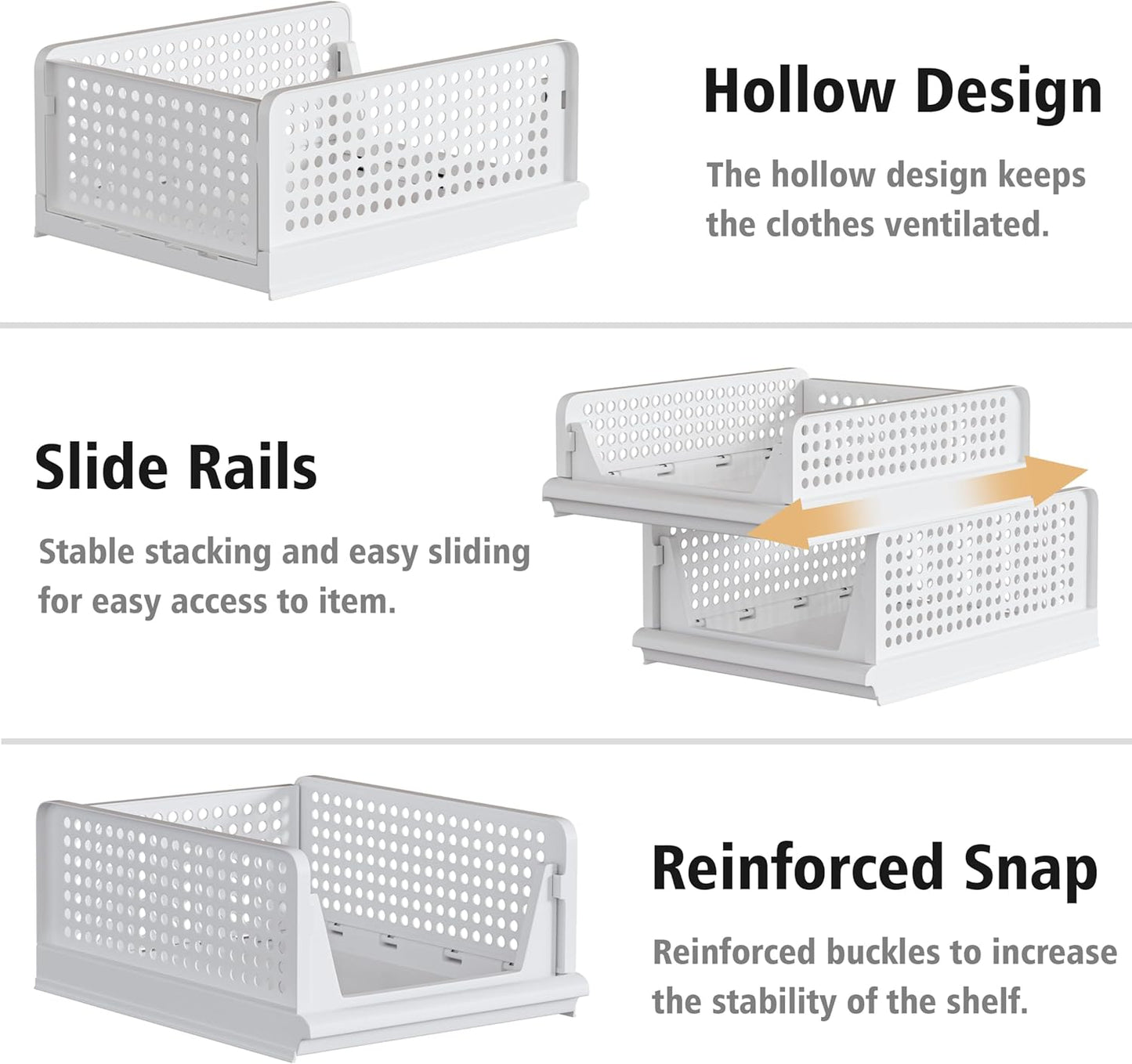 Proarea 4 Pack Stackable Plastic Storage Basket Closet Organizer Bin Foldable Clothes Organizer Storage Drawer Shelf Container for Living Room Bathroom Kitchen Office (4S)