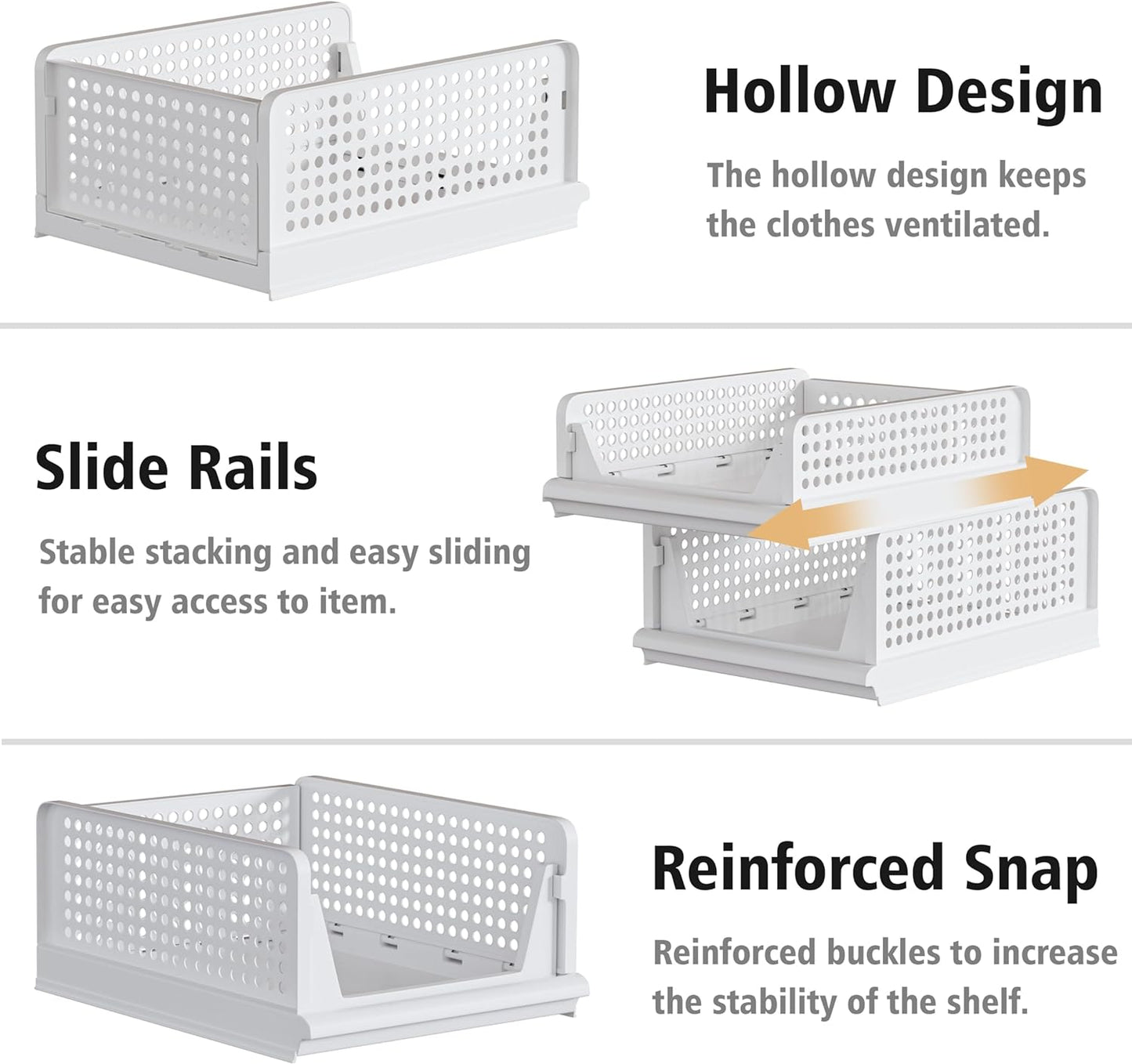 Proarea 5 Pack Stackable Plastic Storage Basket Closet Organizer Bin Foldable Clothes Organizer Storage Drawer Shelf Container for Living room Bathroom Kitchen Office (3L+2S)
