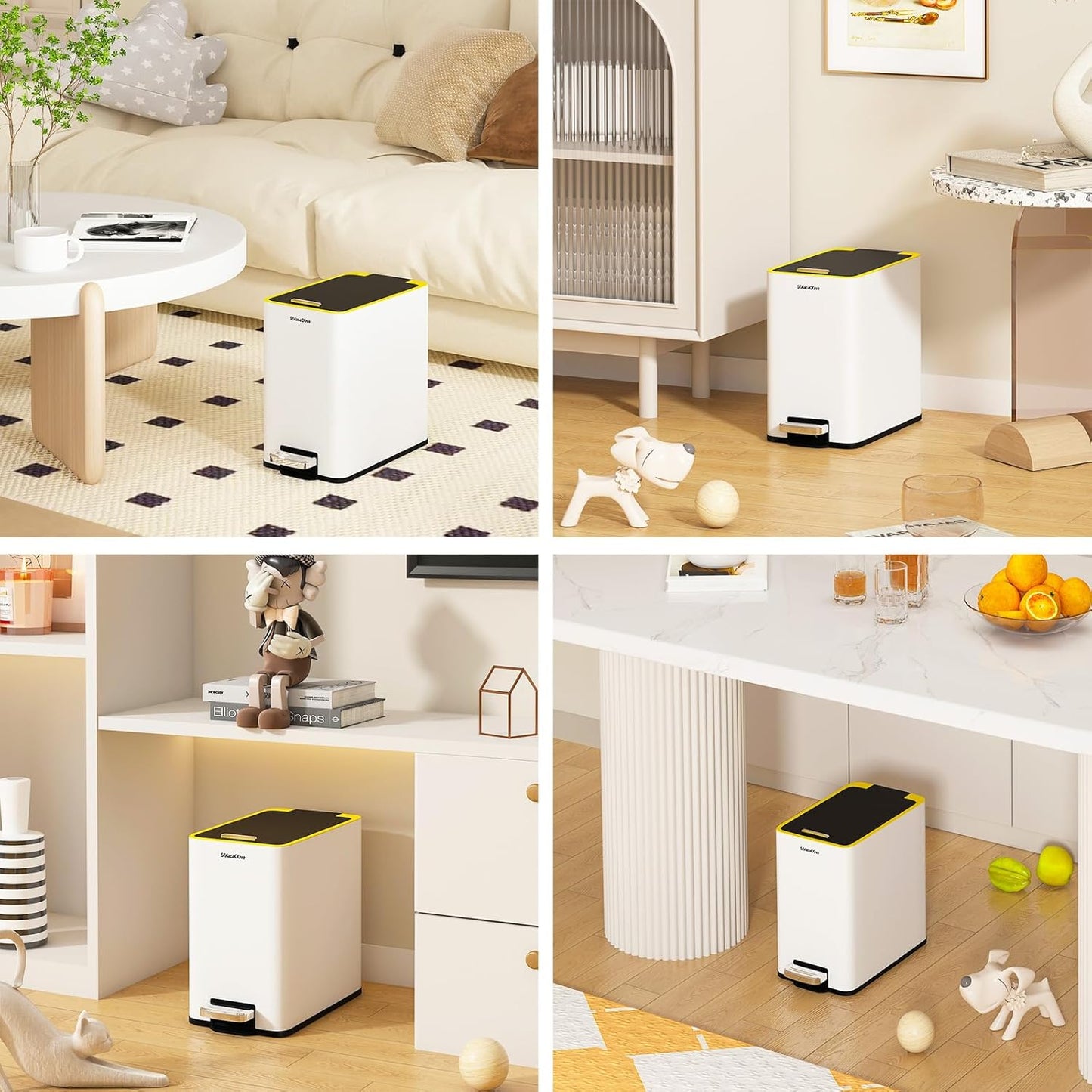 Stainless Steel Bathroom Trash can with lid,2.6 Gallon Trash can with Foot Pedal,Soft Close Small Bathroom Trash Can with Lid for Office, Bedroom, Toilet, Live Room(White)