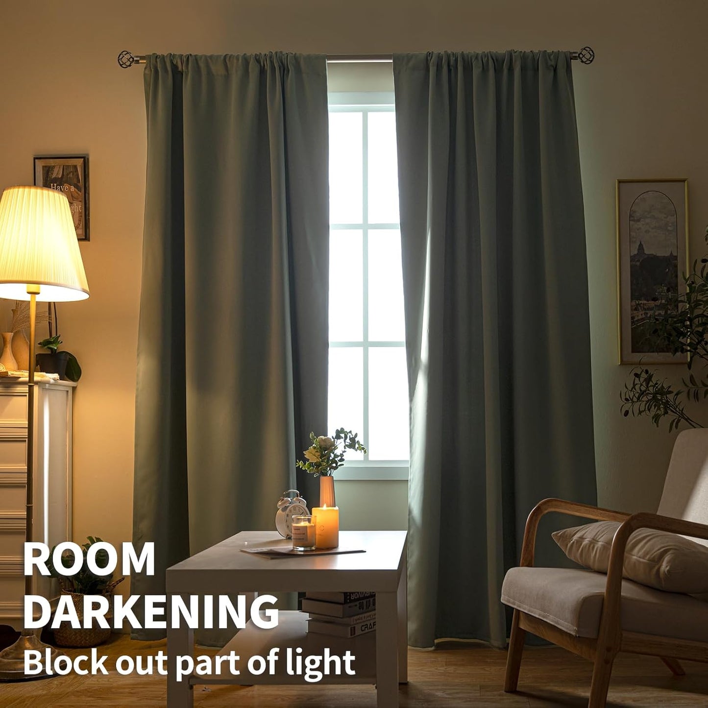 BGment Sage Green Blackout Curtains 40 Inches Long for Kitchen Cafe Window - Short Thermal Insulated Drapes with Rod Pocket Room Darkening for Bathroom, 34 x 40 Inch, 2 Panels