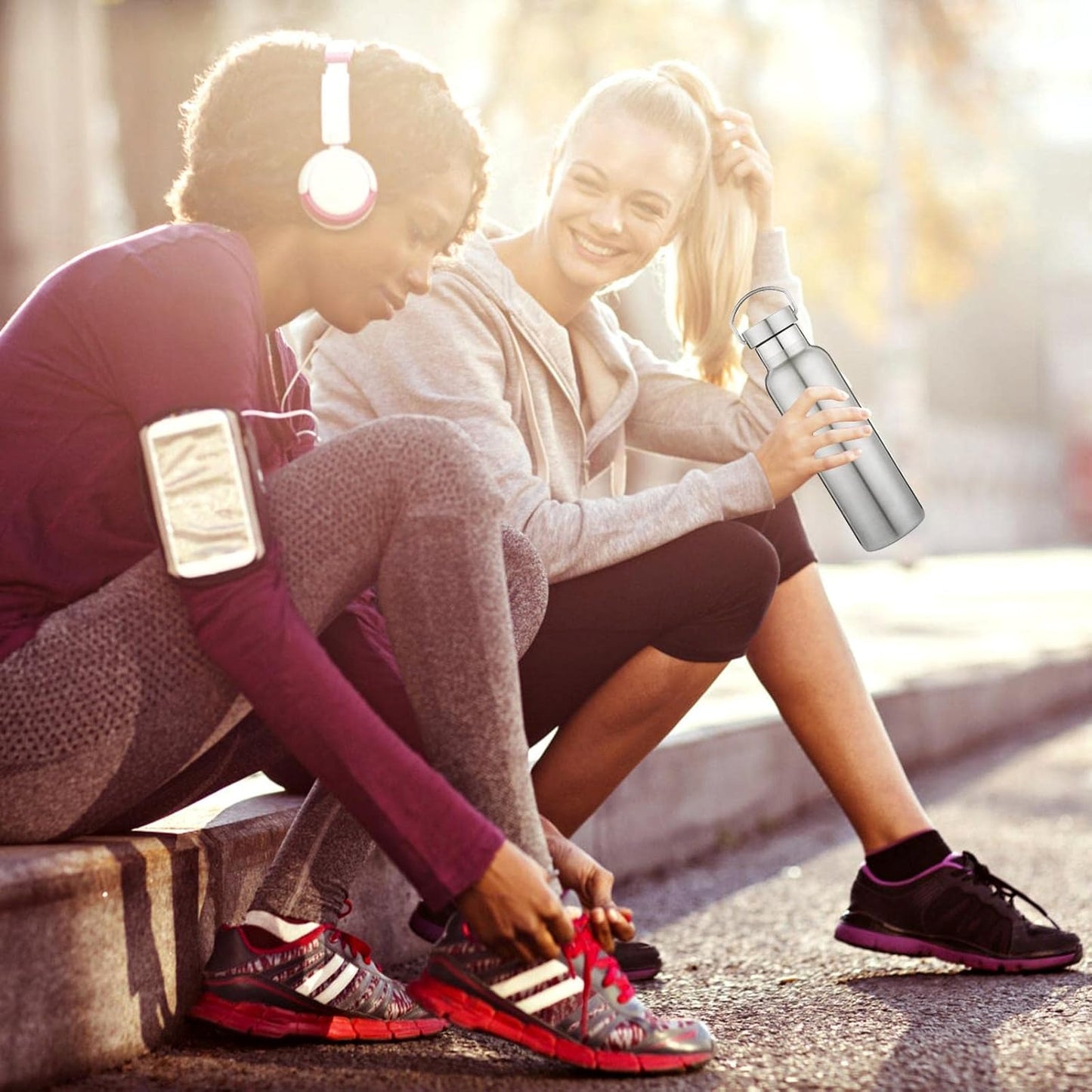 Neihepal 20 oz Insulated Water Bottles Bulk 4 Pack,Stainless Steel Double Wall Sport Bottle with Lid of Handle,Metal Reusable Thermoses Flask with Cup Cap for School,Hikers,Gift (Silver,Set of 4)