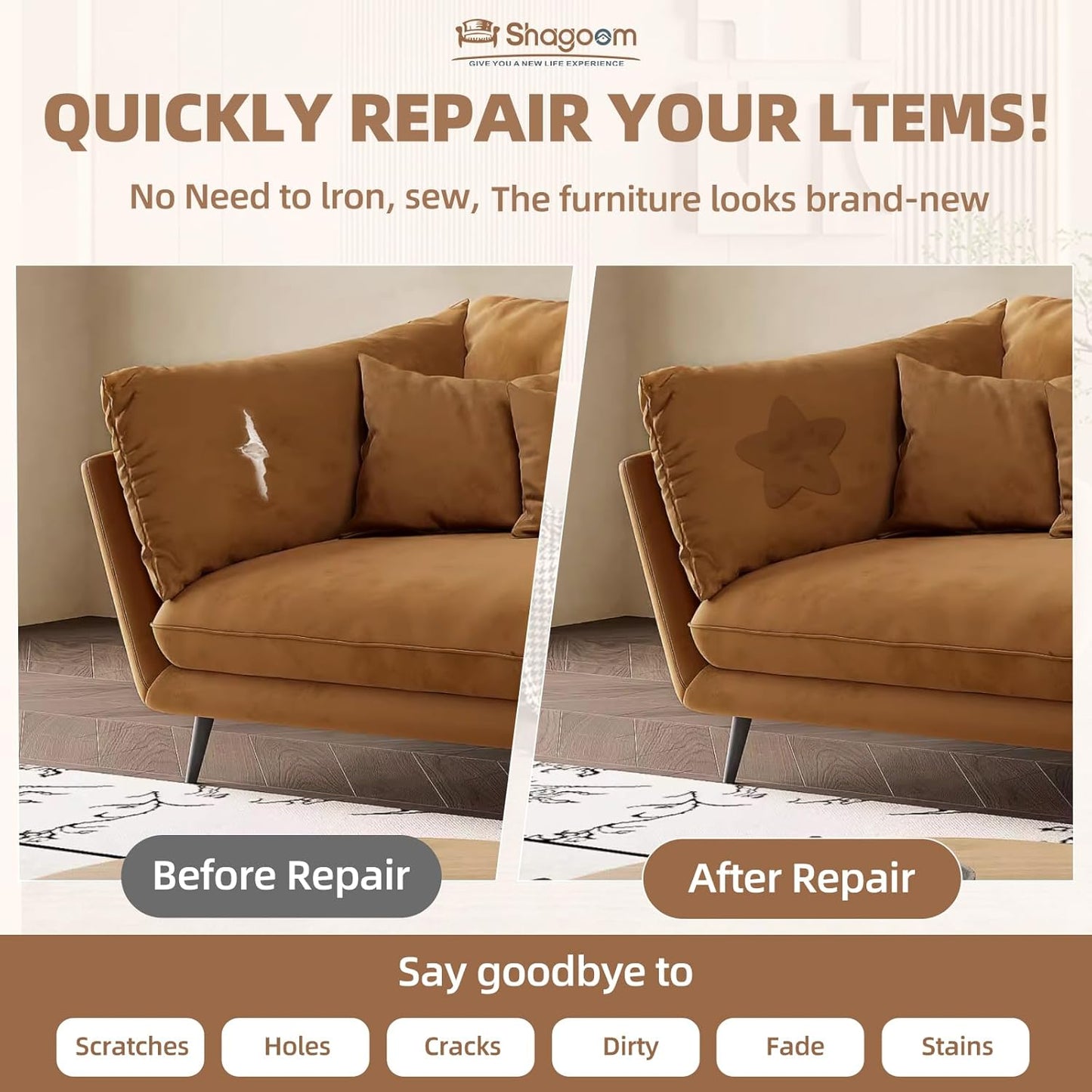 Suede Repair Patch, 17X79 Inch Fabric Large Repair Tape, Self-Adhesive Patches for Furniture, Sofa, Car Interior, Shoes, Hand Bag, Clothing (Coffee, 17X79 Inch)