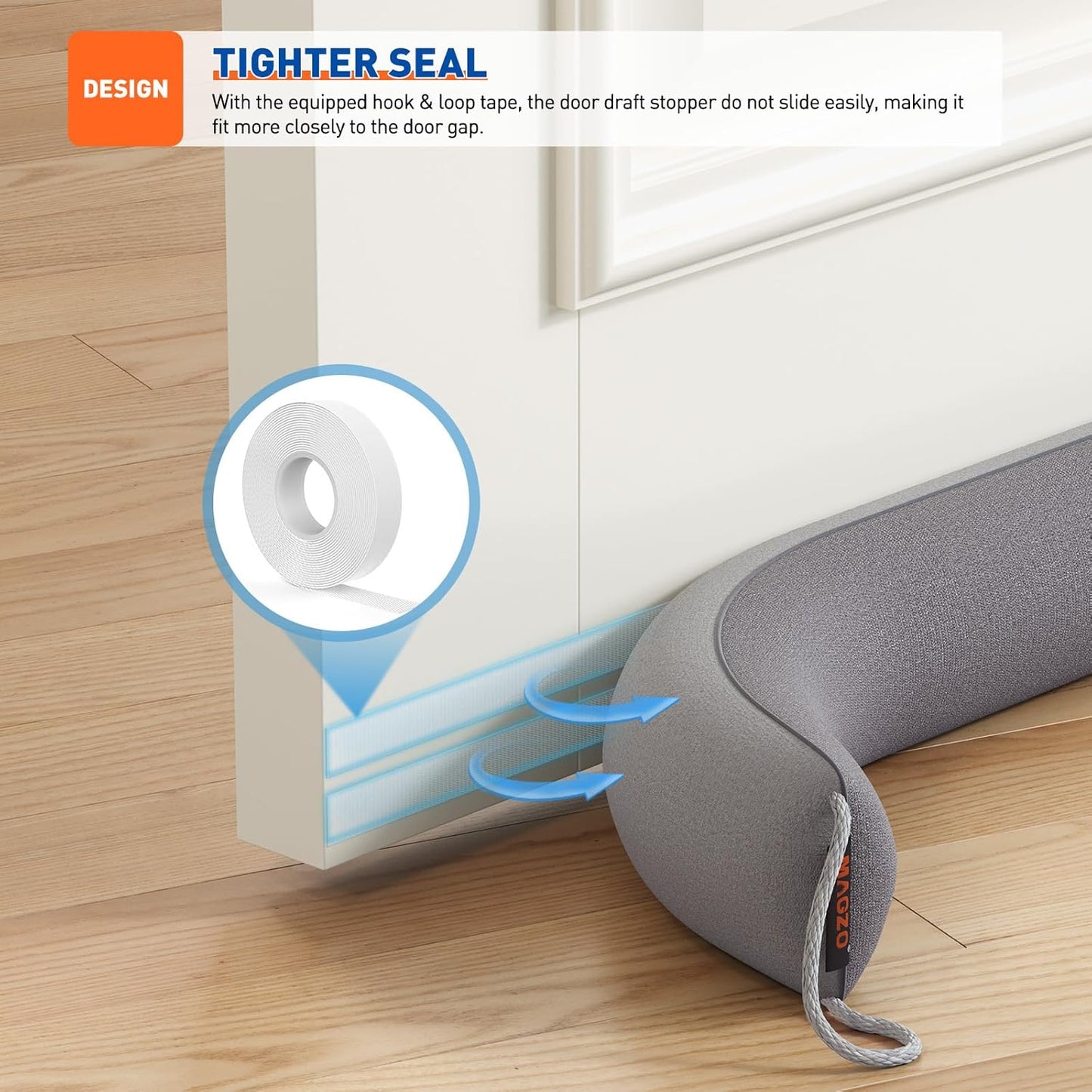 MAGZO Door Draft Stopper, 72 Inch Under Door Draft Blocker Noise Stopper, Weighted Wind Blocker Draft Guard for Bottom of Door, Gray