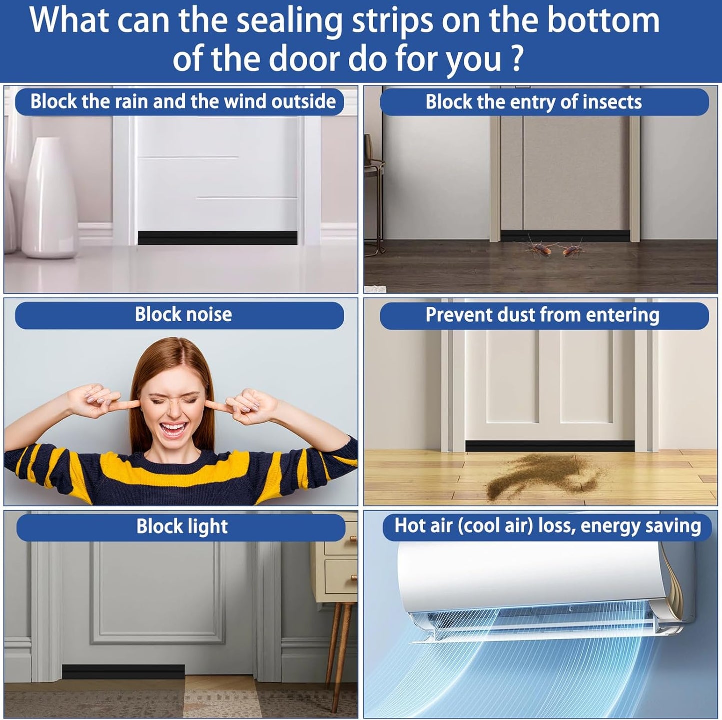 Under Door Draft Stopper, Self-Adhesive Door Sweep for Bottom of Door, Weather Stripping Doors Seal Soundproofing Insulation Strip, Doors Bottom Gap Blocker for Exterior/Interior (1M, Black)