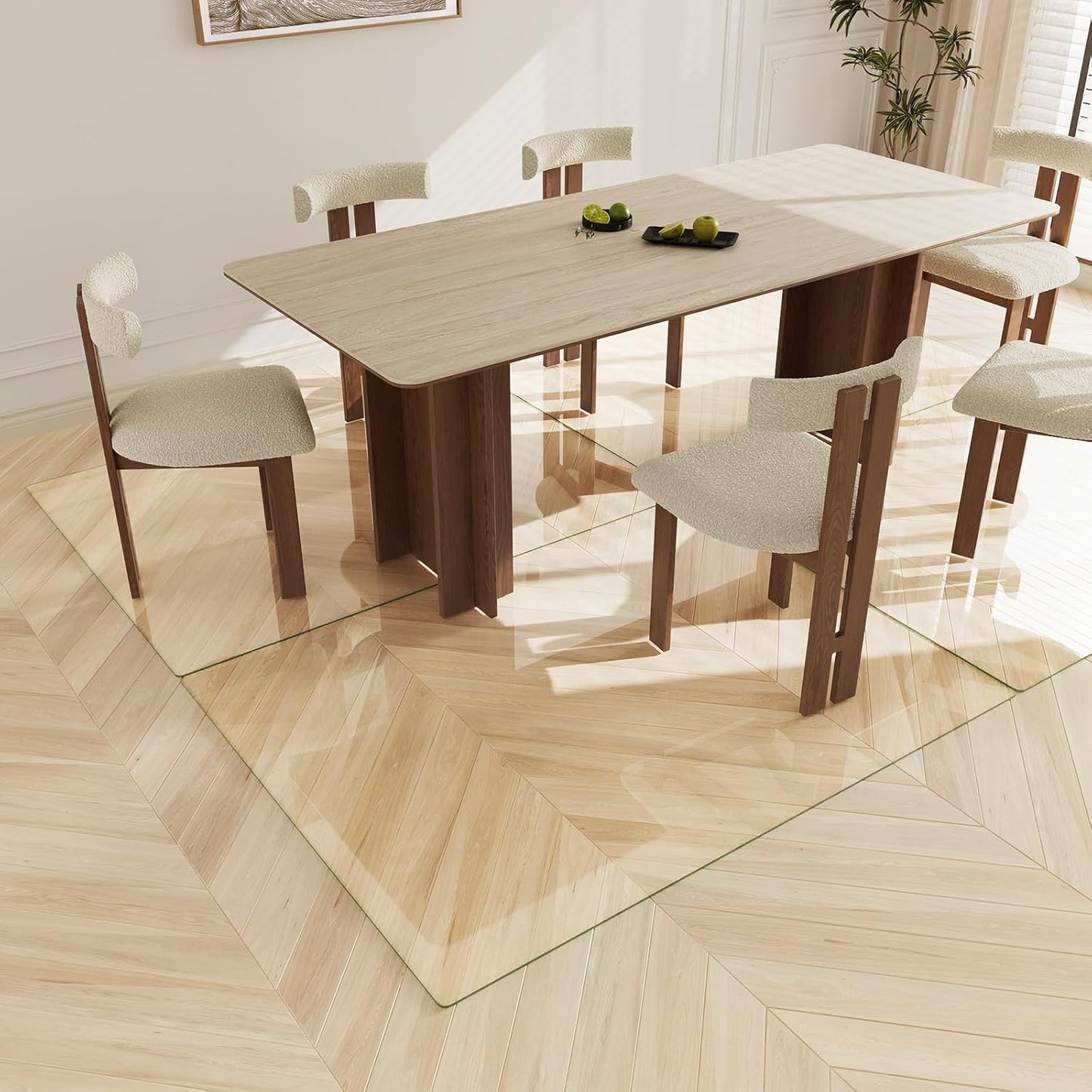 Koonmi Tempered Glass Chair Mat 45"x53" - Premium Office Chair Mat for Hardwood Floors & Low-Pile Carpet with 4 Non-Slip Pads - Thick Scratch-Resistant Surface