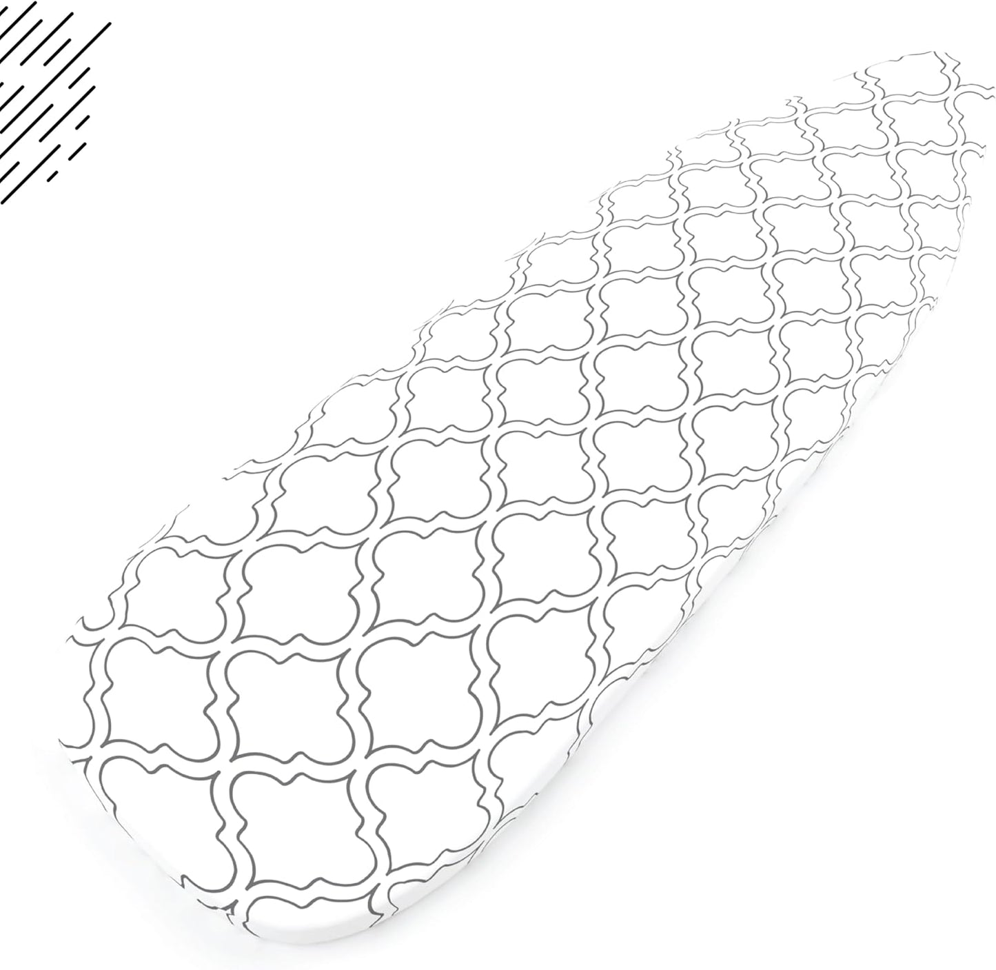 Encasa XO Ironing Board Cover and Pad 49"x18" - Thick 3mm Felt Padding, Drawstring Tightening & Lock, Easy Fit, Scorch & Stain Resistant, Fits Wide Ironing Board - White Tiles