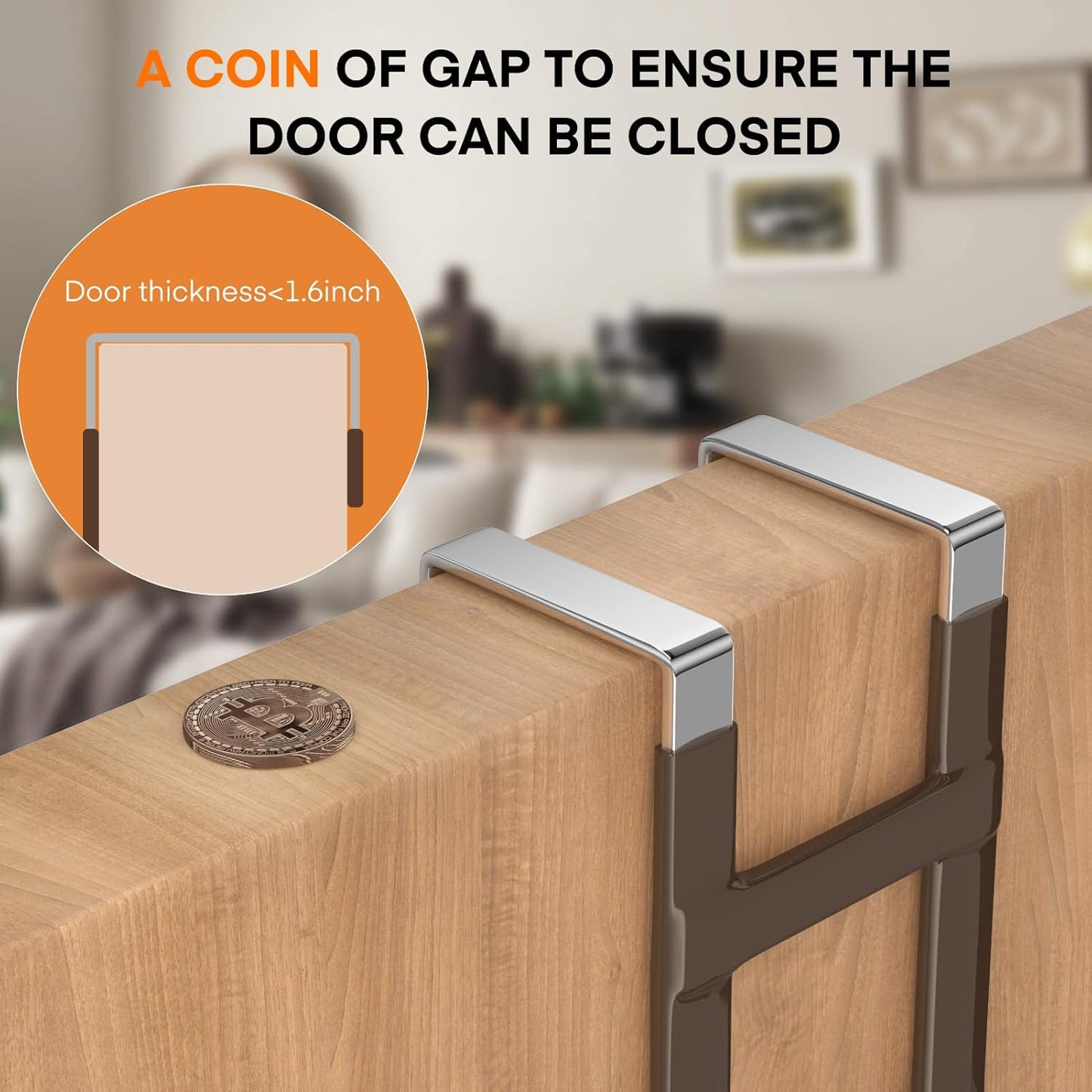 FYY Over The Door Hooks - 4 Pack Heavy Duty Dual-Hook Organizer Hanger with Non-Slip Rubber for Towels, Clothes, Hats & Bags Use in Bathroom, Bedroom, Kitchen - Fits Interior Doors Up to 1.6" Brown