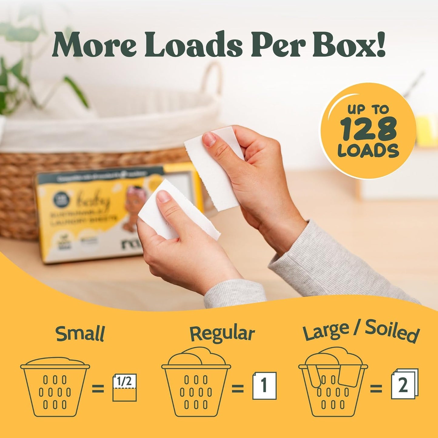 Roobi Baby Laundry Detergent Sheets. Specially Formulated for Sensitive Skin. Newborns, Infants & Toddlers Clothes. Peachy Lullaby Scent. Up to 128 Loads