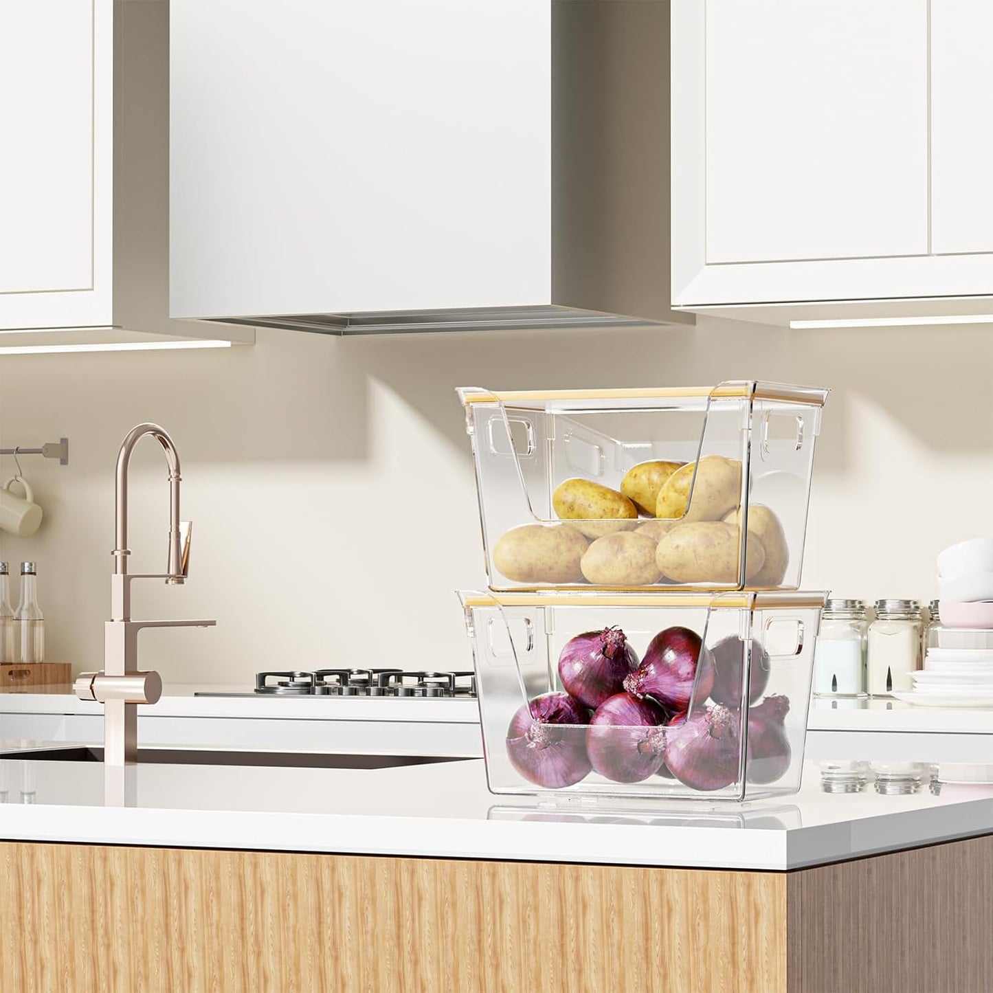 1 Pack Stackable Storage Trash Bag Holder with Bamboo Top, Large Garbage Trash Bag Dispenser, laundry room organization, Kitchen Pantry Organizer Storage for Onion, Potato, Snack