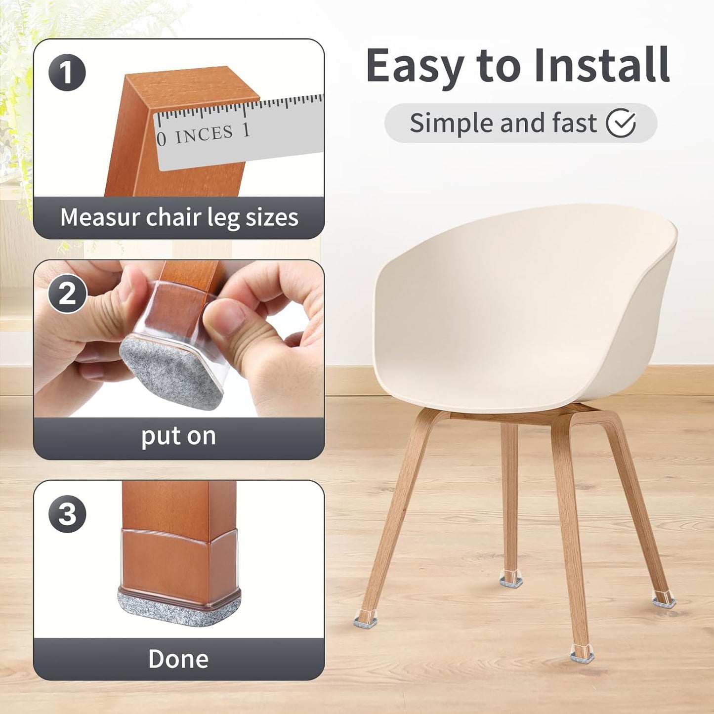 Ezprotekt 24 Pcs Rectangle Black Silicone Chair Leg Floor Protectors Caps, Rectangle Felt Furniture Pads Covers Cups for Desk Chair Table (Fit W :0.6-0.8", L: 0.9-1.3", Grey)