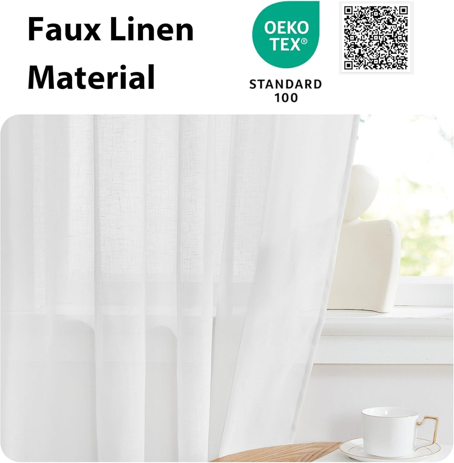 NICETOWN Sheer Door Curtain, Side Curtains for Small Window, Front French Door Window Covring, Rod Pocket Sidelight Curtains with Tieback, 1 Panel, White, 26W X 40L