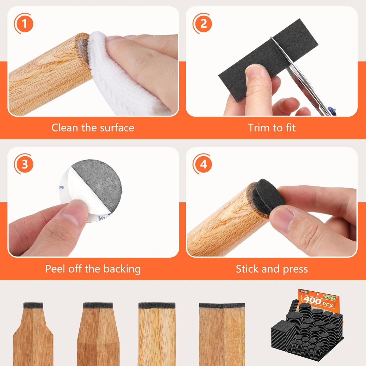 Felt Furniture Pads 400 Pieces, Furniture Pads for Hardwood Floors, Floor Protectors for Furniture Legs, Felt Pads for Furniture, Many Large Sizes Black