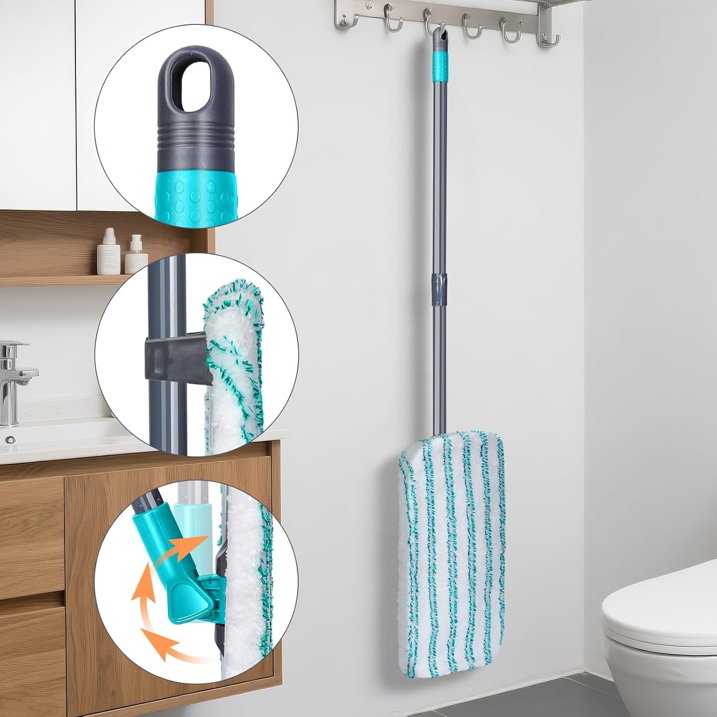 MASTERTOP Microfiber Flat Mop, Extra Large Surface Dust Mop with 5 Wet & Dry Reusable Pads, Hardwood Mops with Telescopic Handle for Laminate, Tile, Vinyl Floor Cleaning, 1 Cleaning Scraper