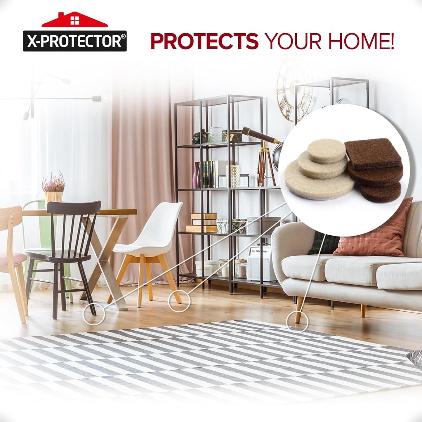 235 pcs Felt Furniture Pads Brown & Beige X-Protector! Huge Quantity of Furniture Pads for Hardwood Floors – Your Ideal Wood Floor Protectors for Furniture. Protect Any Type of Hard Floor!
