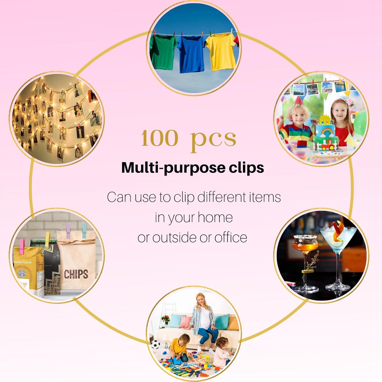 Clothespins, Small Clothes Pins for Photos, 1.4'' 100 PCS Natural Birchwood Mini Clothes Pins, Strong Springs Colorful Clothespins with Storage Bag, Mini Clothespins for Photos, Crafts, Pictures, Art