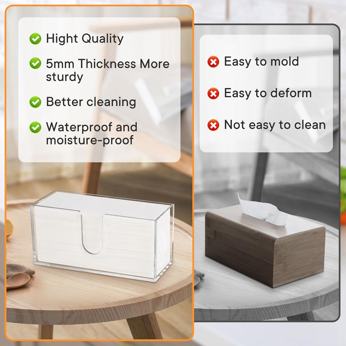 2Pcs Acrylic Paper Towel Dispenser, Paper Towel Holder Countertop Clear Multi Trifold Napkin Holder, Suitable for Z-fold, C-fold or MultiFold Paper Towels for Bathroom, Toilet, Kitchen