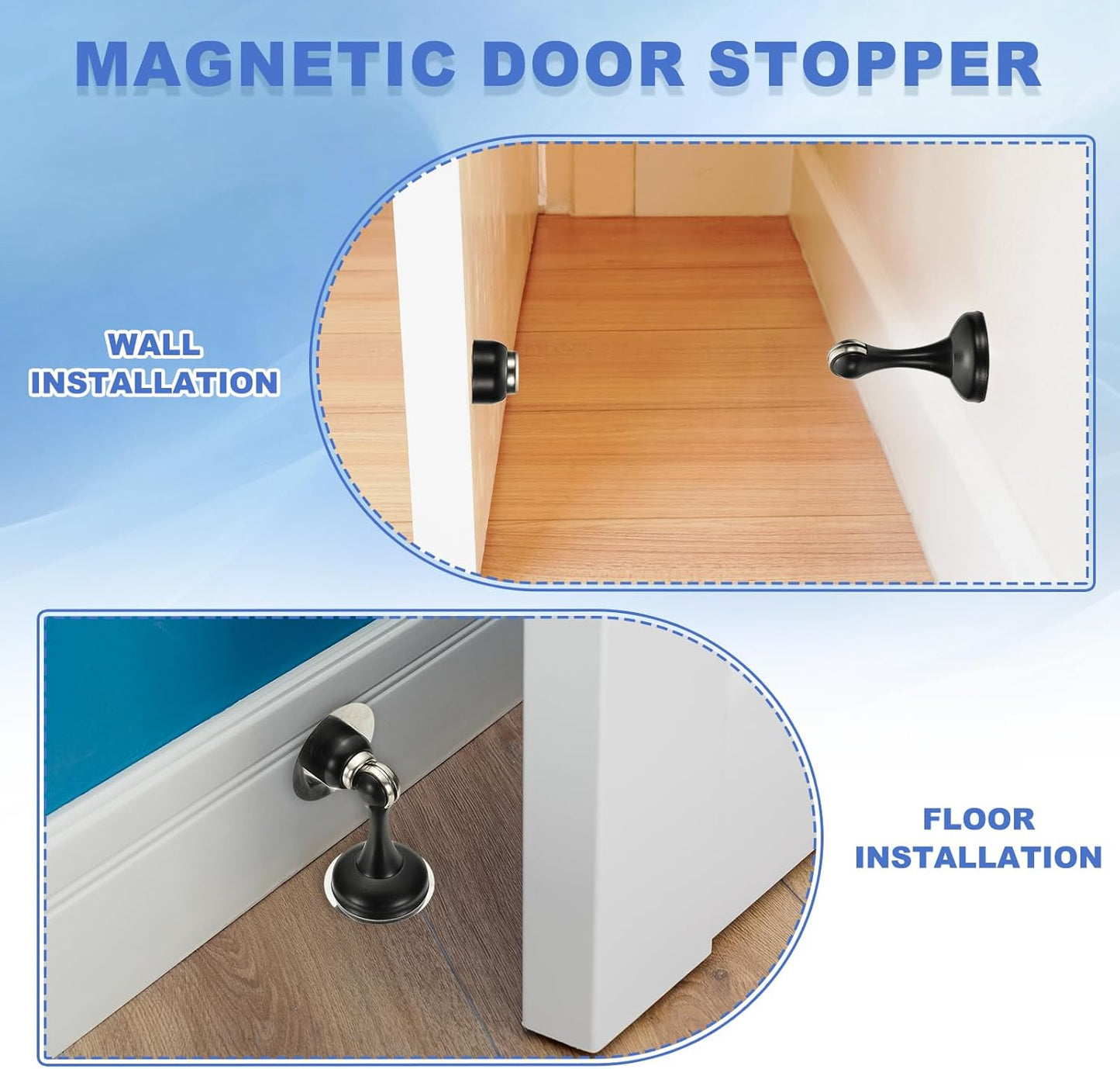 uxcell Magnetic Door Stopper, Stainless Steel Heavy Duty Door Holder, No Drilling Doors Knob Wall Protector with Self-AdhesiveTapes and Screws for Home Office Wall Floor Mounting, Gray