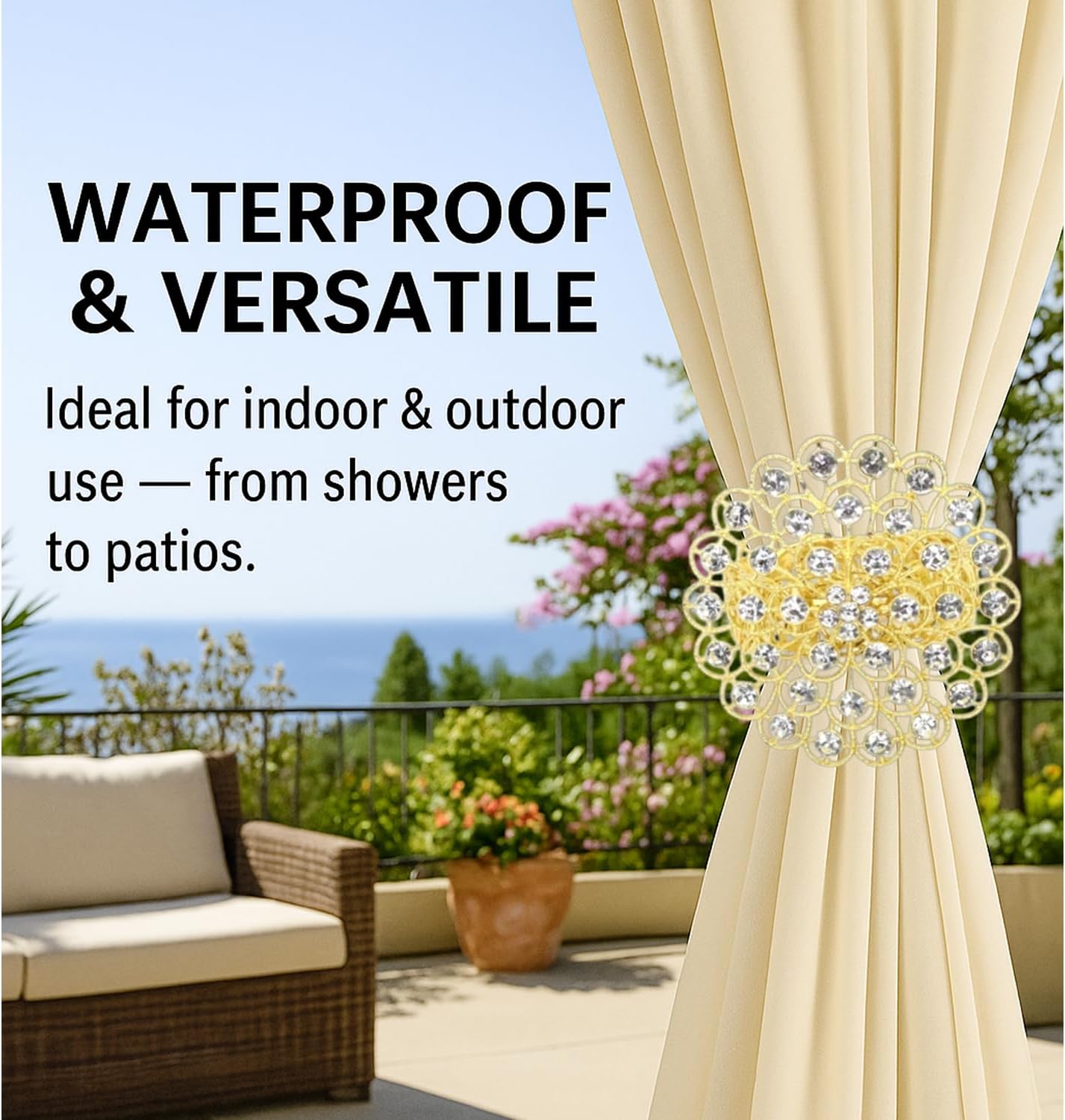 2 Pack Crystal Flower Curtain Tiebacks – Decorative Spring Wire Buckle Clips with Sparkling Rhinestone Flower Design, No Drilling, Easy Fit for Drapes & Sheers