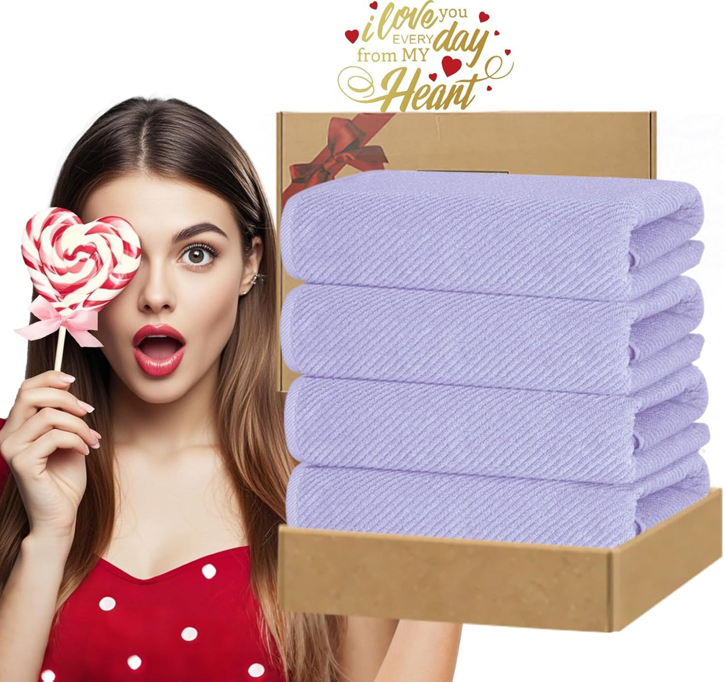 VOOVA & MOVAS Purple Bath Towels Set of 4, Large 30" x 56" - 100% Cotton | Quick Dry | Light Weight | Thick | Soft | Absorbent, Quick Dry Towels for Showering, Luxury Towel Gift Set, Lilac