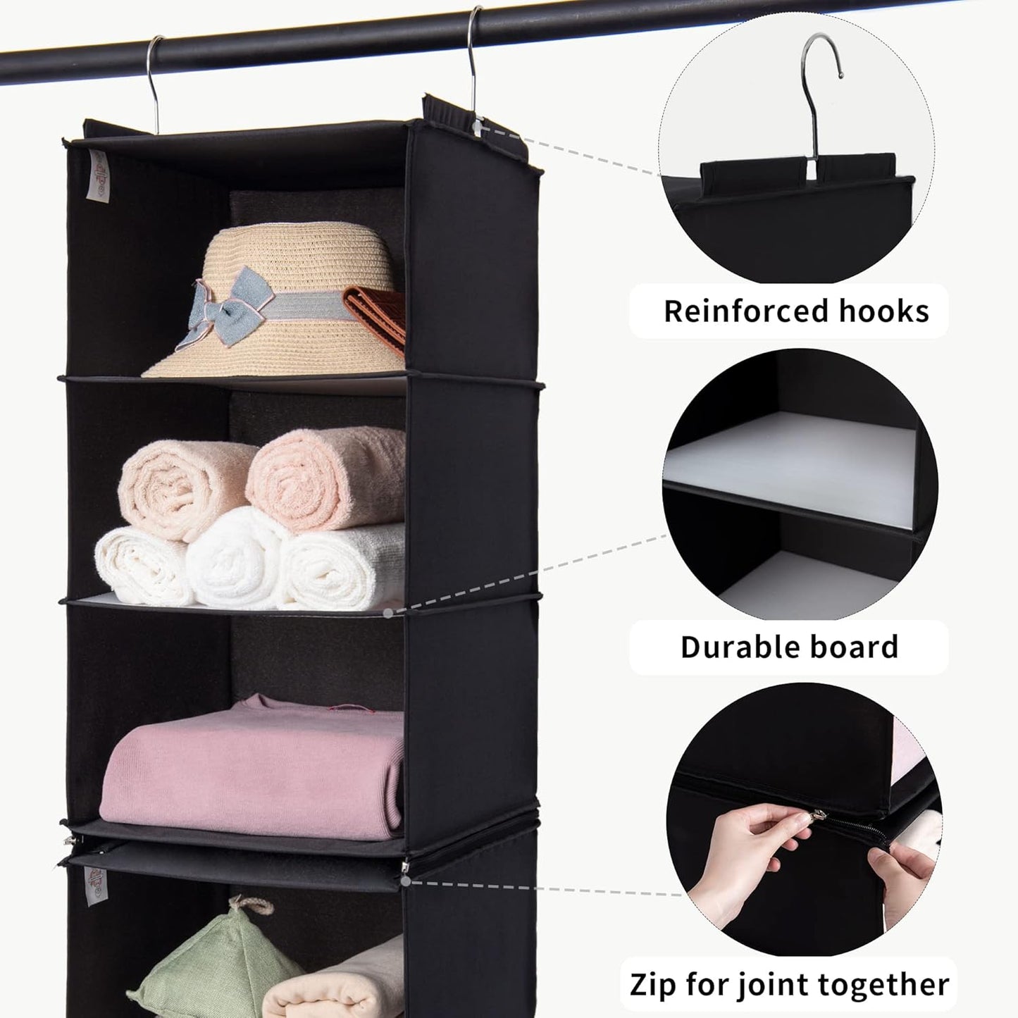 GRANNY SAYS 6-Shelf Hanging Organizer for Closet, Separable to 2 Pack 3-Shelf Hanging Shelves, Hanging Organizer for Bedroom, Black