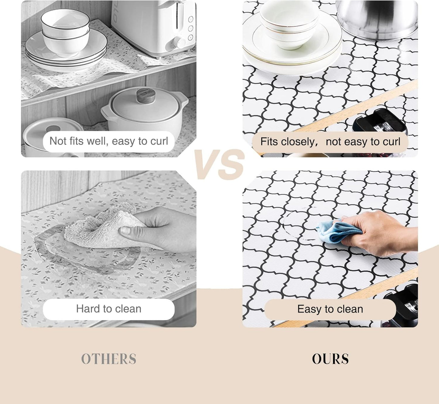 Glotoch Shelf Liner for Kitchen Cabinets Non Slip,17.5" x 30FT Drawer Liner Waterproof Cabinet Liner for Shelve,Premium Refrigerator Liners for Shelves,Cupboard,Dresser,Closet,Quatrefoil White