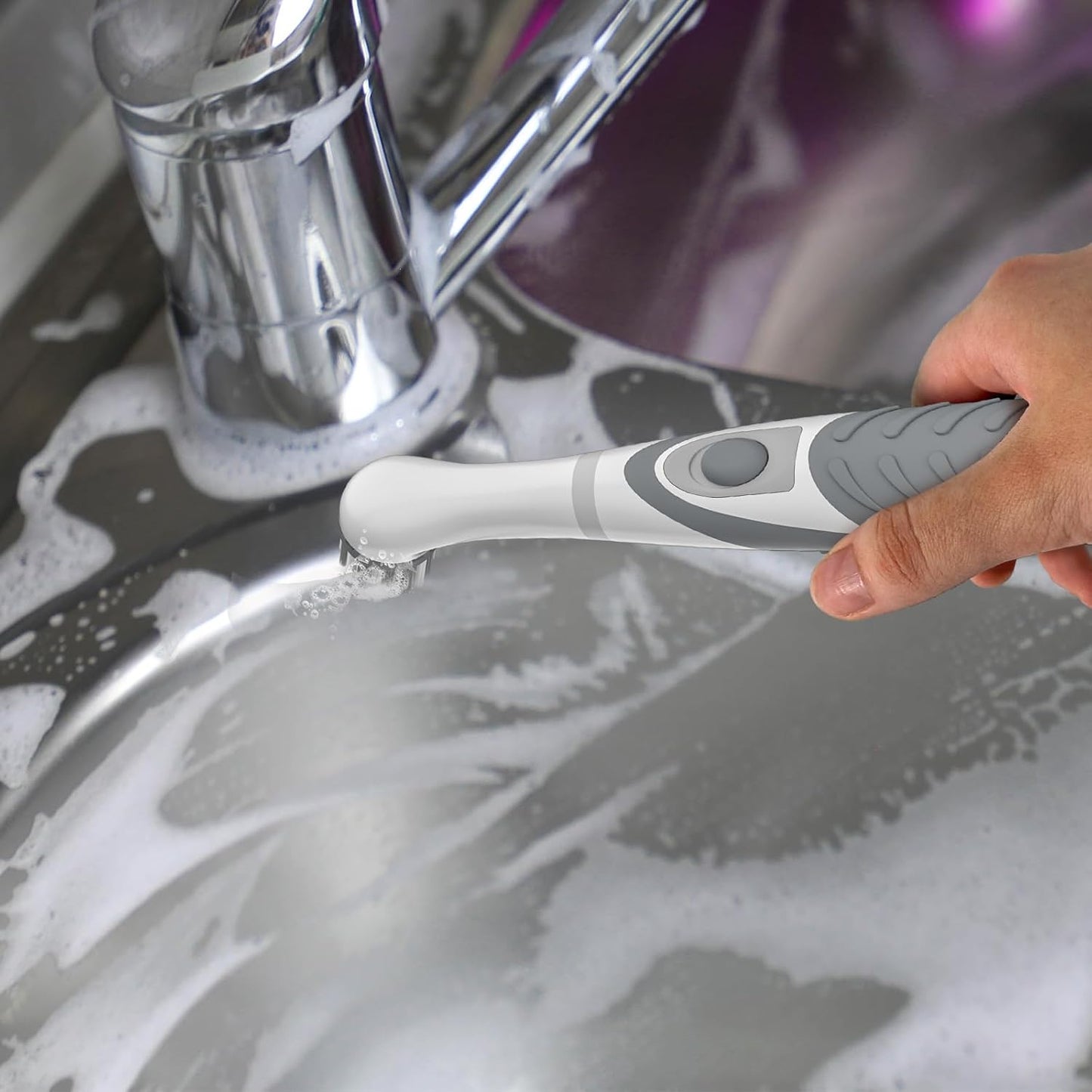 Electric Cleaning Brush with 4 in 1 Multiple Brush Heads,Indoor Household Cordless Motorized Brush for Bathroom Toilet Kitchen Tile Crevice(Gray)