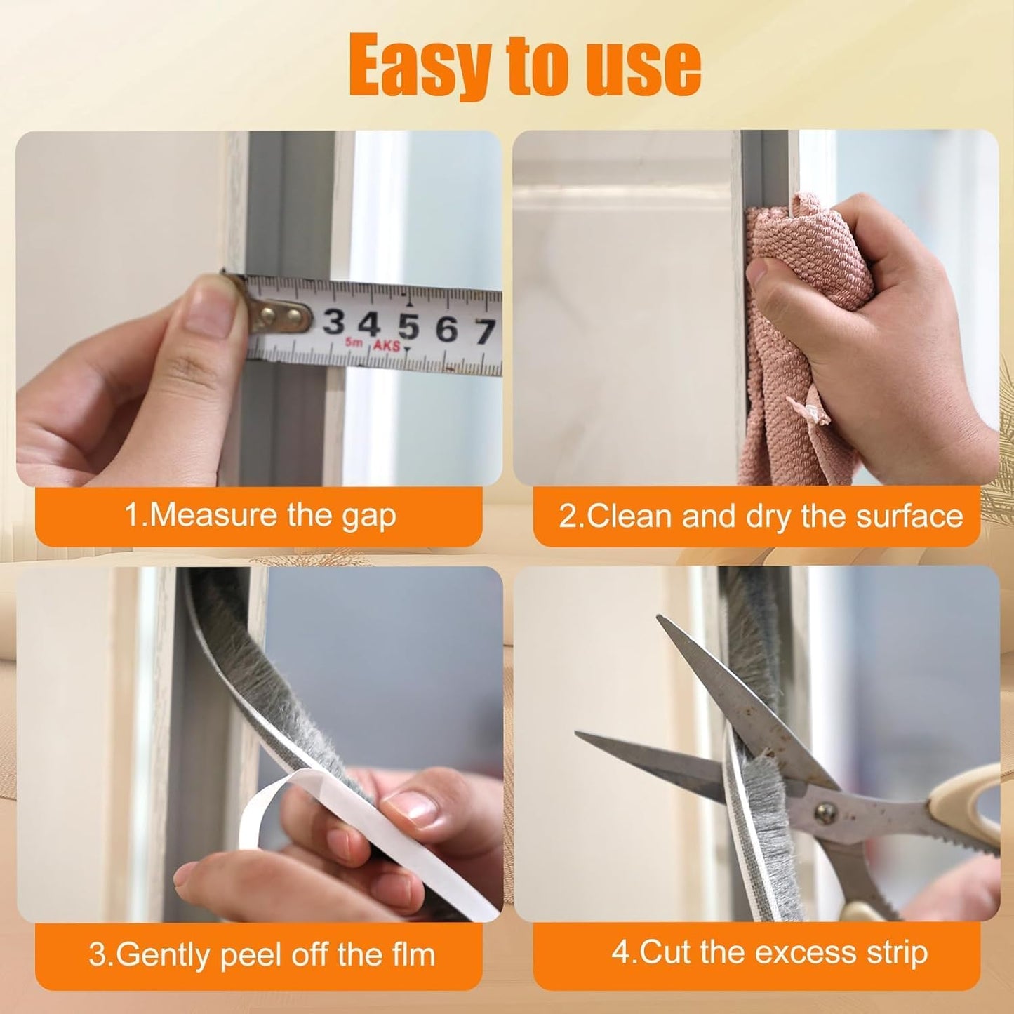 39.4FT Brush Weather Stripping, Neat Pile Self Adhesive Seal Strip for Windows and Door, Weatherstrip for Soundproofing, Windproof, Dustproof, Stronger Stickiness, 0.35'' Wide x 0.2'' Thick, White