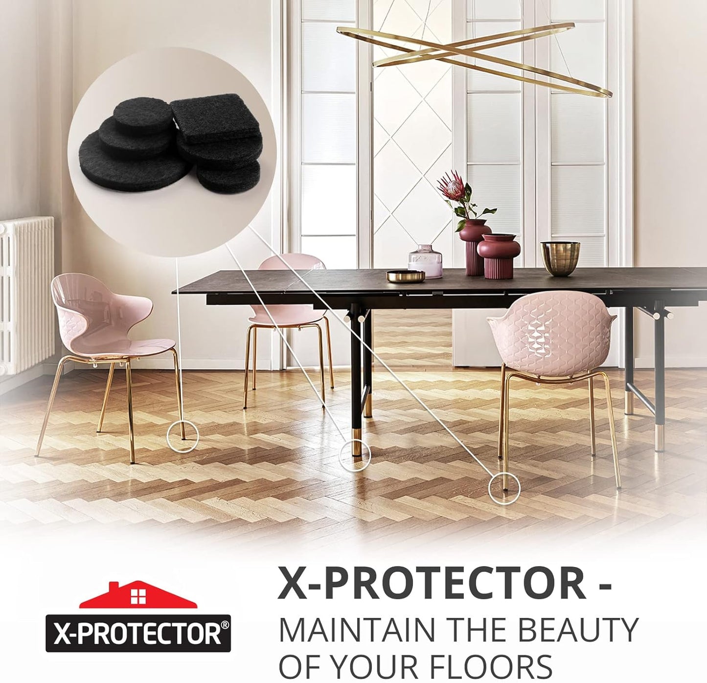 X-Protector 357 Pcs Black Felt Furniture Pads - Huge Quantity of Anti-Scratch, Heavy Duty Floor Protectors for Hardwood, Tile, Laminate - Suitable for Chairs, Tables, Sofa, Bed, Cabinet, Ottoman