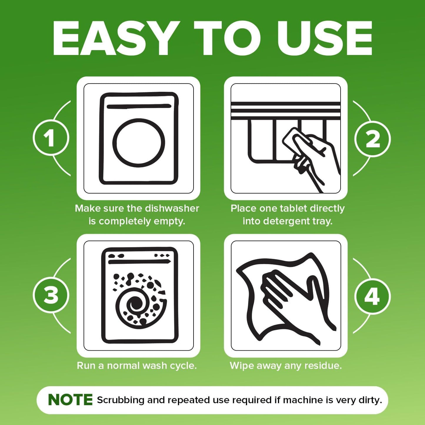 Heavy Duty Dishwasher Cleaner and Deodorizer Tablets, Descaler, Deep Cleaning, Natural Odor and Smell Remover, Calcium, Limescale, Hard Water Marks, Grease, Septic Safe Pods (12 Tabs - 1 Yr Supply)