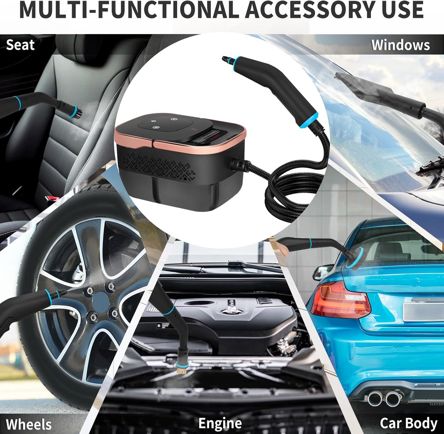 2500W Portable Handheld Steam Cleaner, High Temperature Pressurized Steam Cleaning Large Capacity 10s Fast Heating Steamer for Car Detailing, Furniture, Couch, Bed Bugs, House, Windows (BLACK)