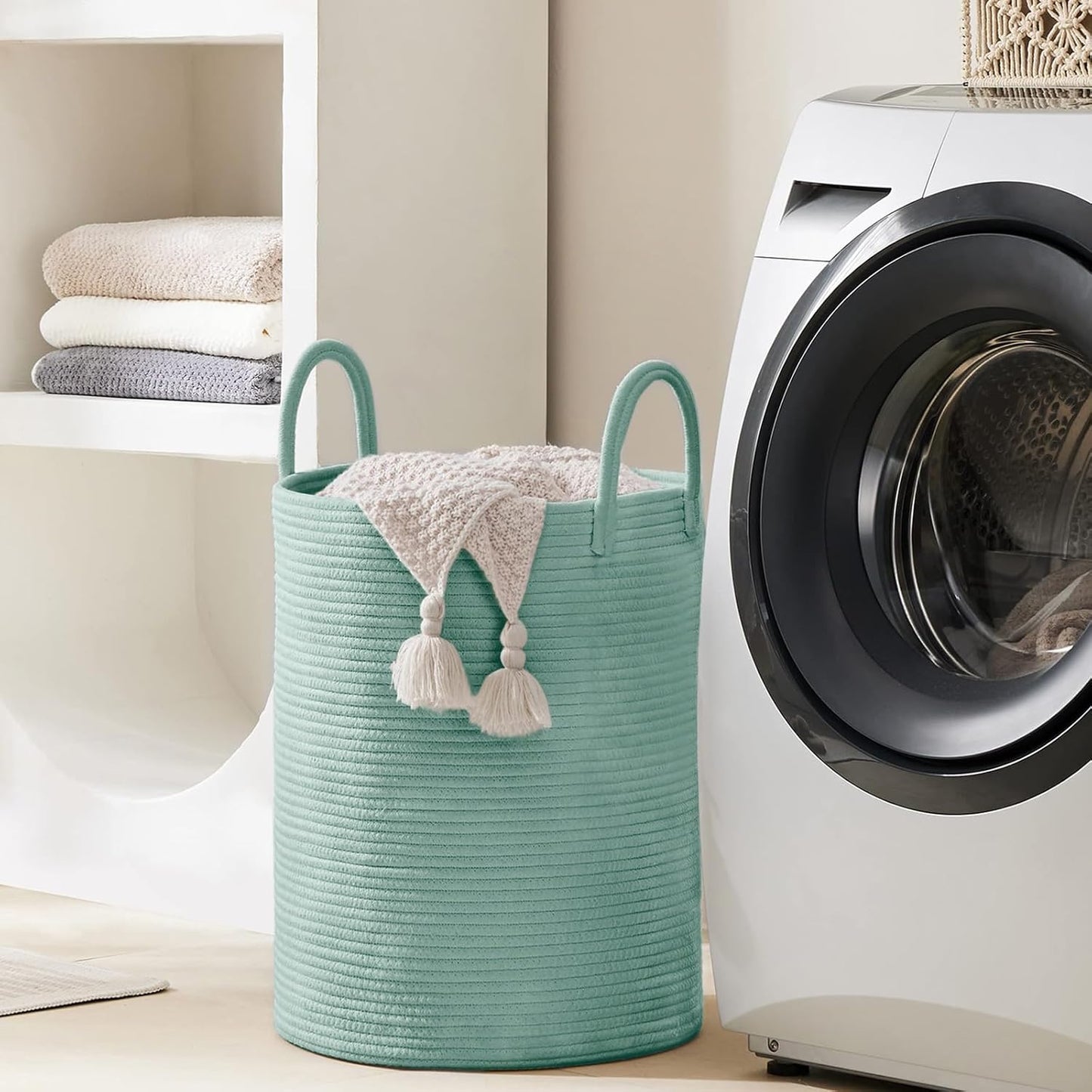 YOUDENOVA Laundry Hamper Basket, Woven 58L Tall Laundry Basket for Blanket Organizer- Nursery Hamper for Bedroom And Bathroom Storage