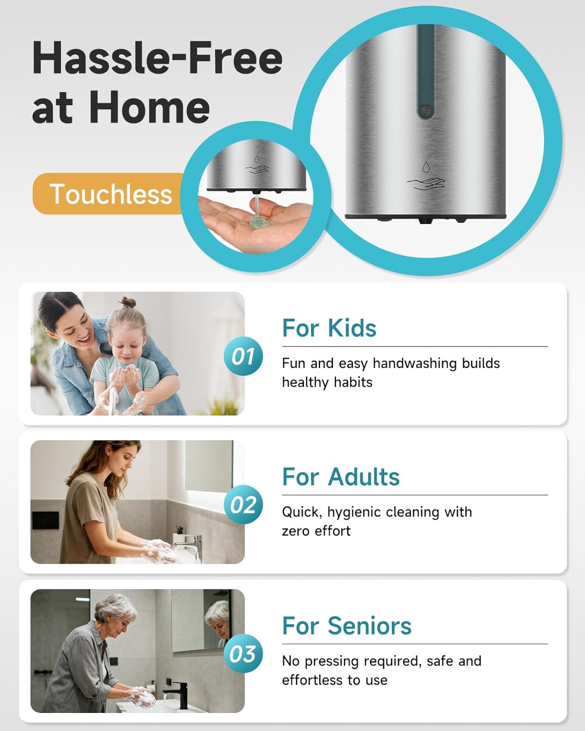 AIKE Automatic Wall Mount Liquid Soap Dispenser, Commercial Stainless Steel with 25oz Large Capacity Save Time Effort and Cost,Model AK1205(Brushed)