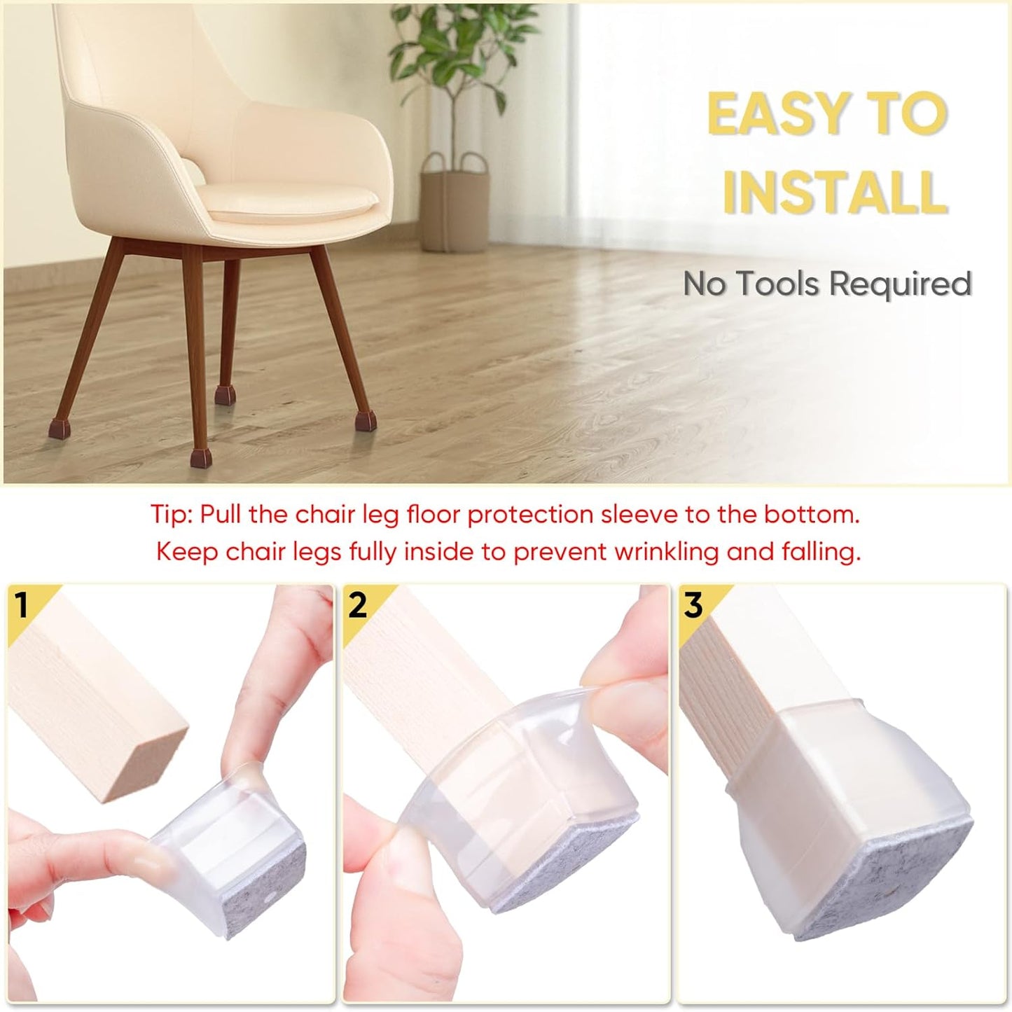 BALEINE 32 Pack Silicone Chair Leg Floor Protectors, Stool Leg Protectors Cap, Non-Slip Chair Leg Caps for Hardwood Floors (Clear & Small (Square), 32 Pack)