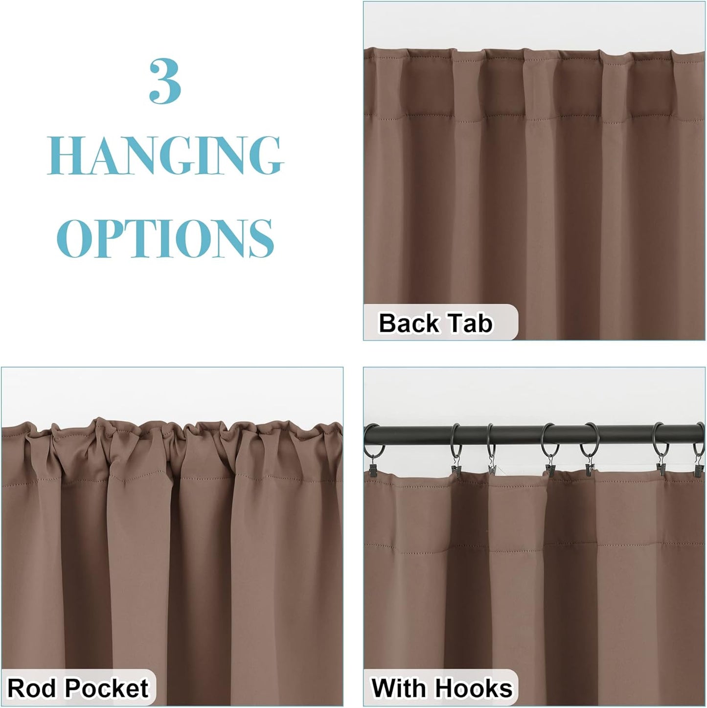 RYB HOME Bathroom Curtains Blackout - Thermal Insulating Privacy Small Window Curtains Short for Bedroom Basement Kitchen Kids Nursery Cabinet, Wide 42 x Long 30 inches, 2 Panels, Mocha