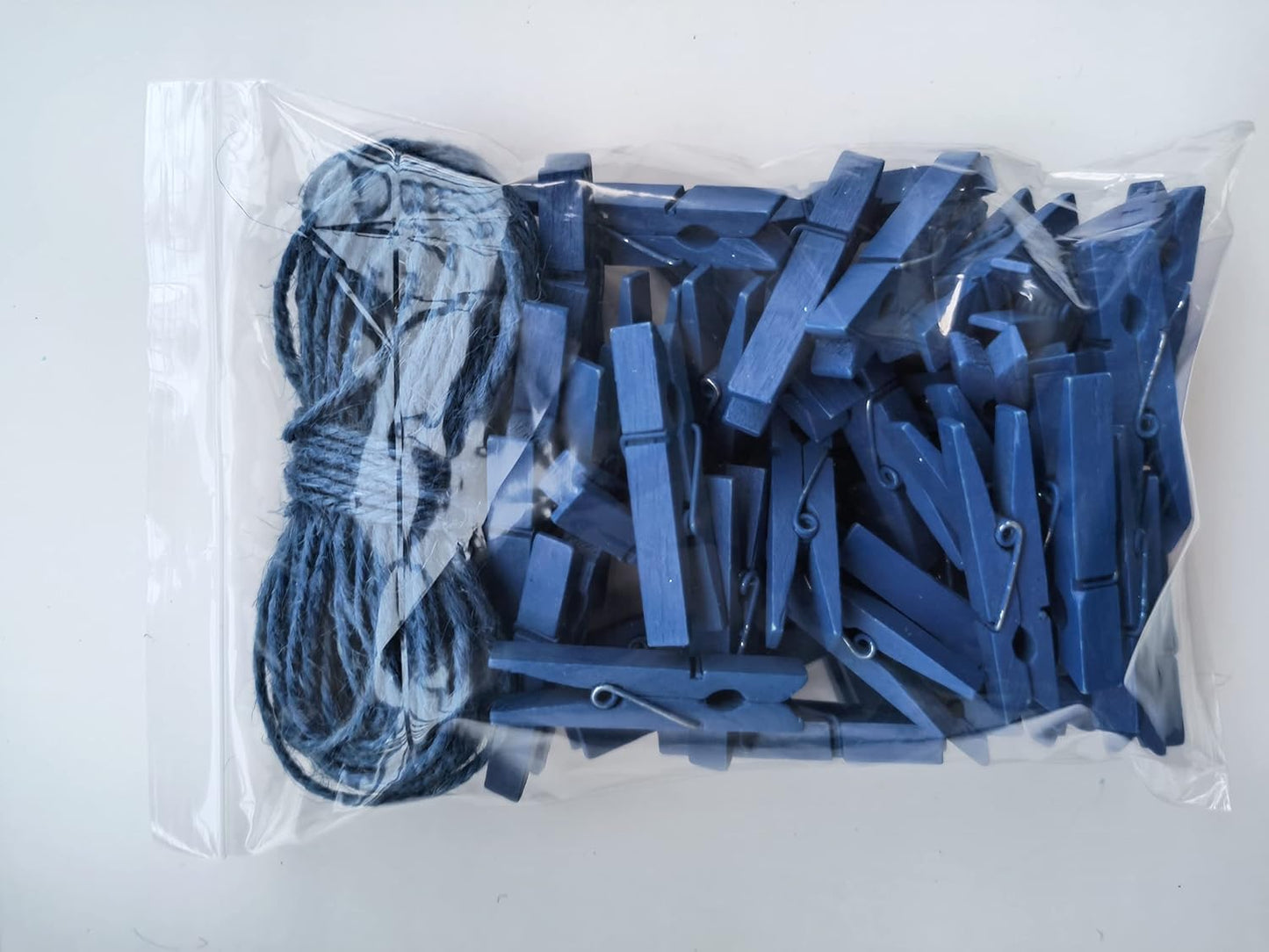 1.9 Inch Blue Clothespins Wall Decor Hang Pictures Artwork Kitchen Clips for Chip Bags with Sturdy Twine String Pack 50