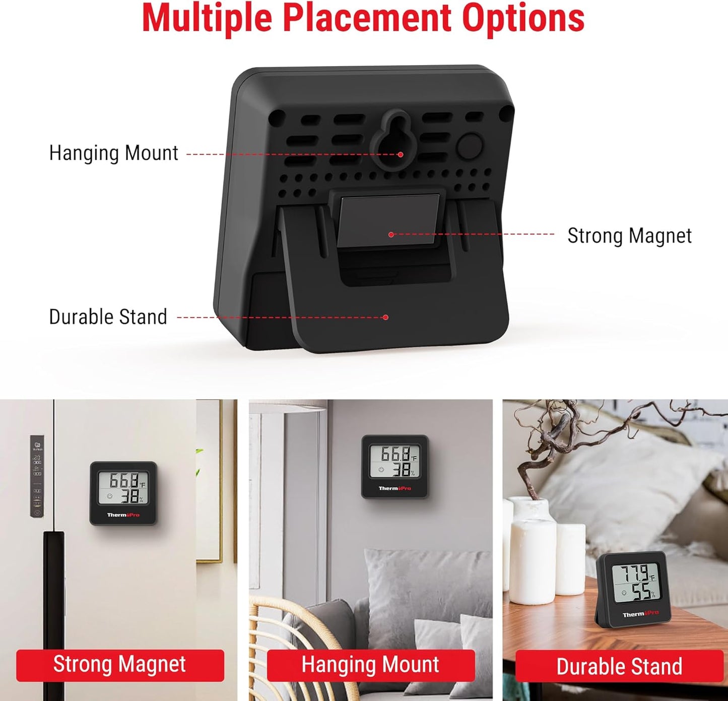 ThermoPro TP157 3 Pack Hygrometer Indoor Thermometer for Home, Room Thermometer Humidity Meter with Accurate Temperature Humidity Sensor for Greenhouse Baby Room Office
