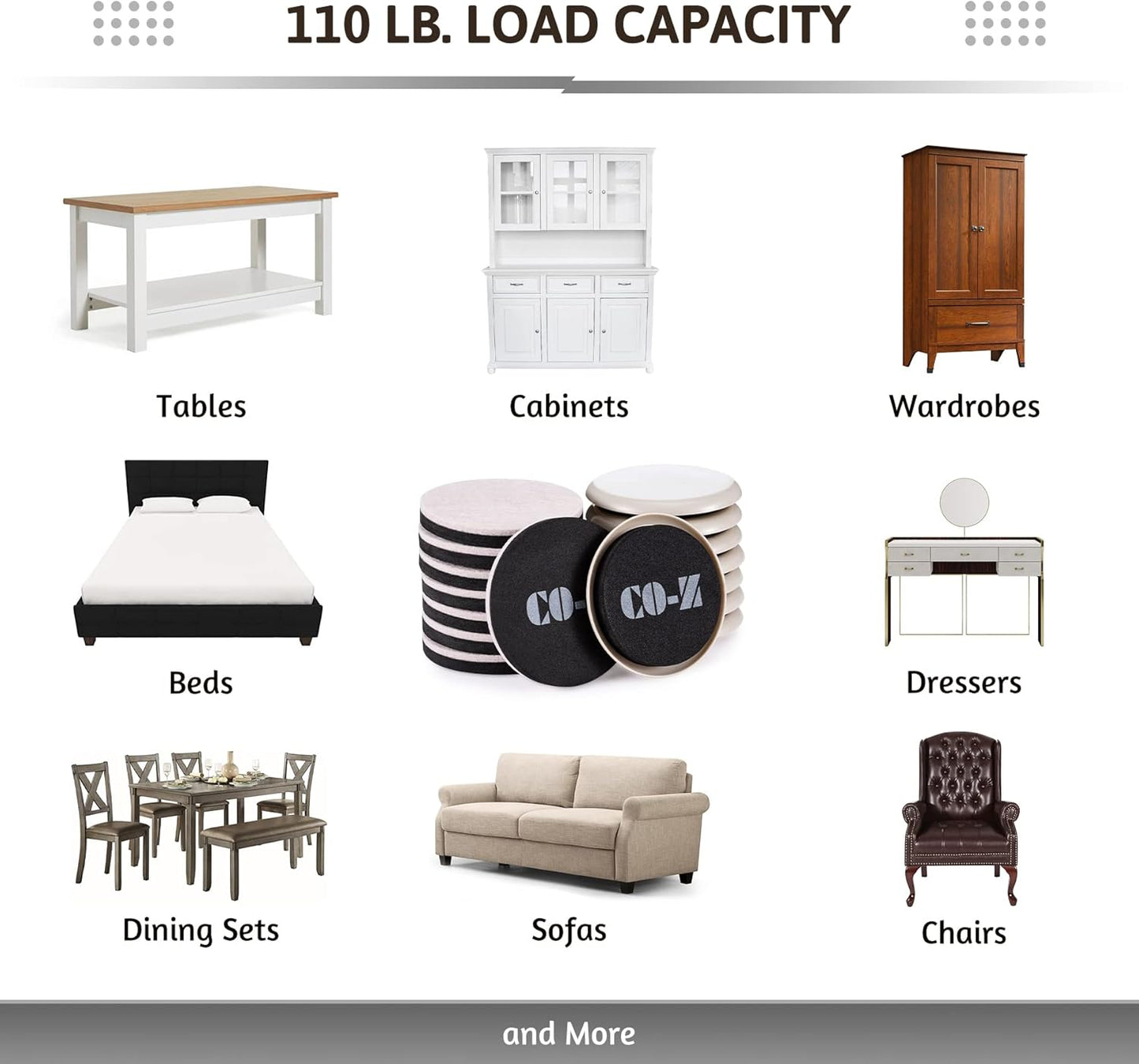 CO-Z Felt Furniture Sliders - 16 Pack with 8 Plastic & 8 Felt Sliders, 3 1/2" Reusable Furniture Sliders for Carpet Hardwood Floors, Heavy-Duty Furniture Gliders Movers, Moving Pads for Hard Surfaces