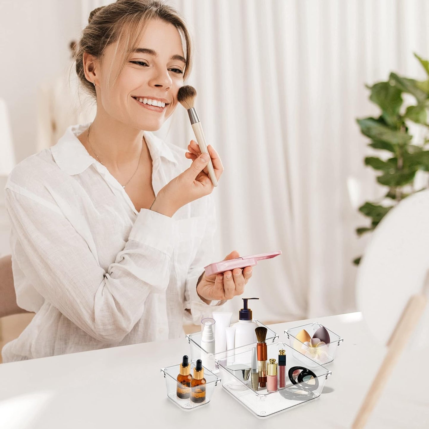 Ravinte 6 Pack Drawer Organizer - 3" X 9" Plastic Storage Bins, Acrylic Organizers with Non-Slip Pads Clear Desk Storage Tray for Makeup, Jewelries, Kitchen Utensils, Bathroom and Office