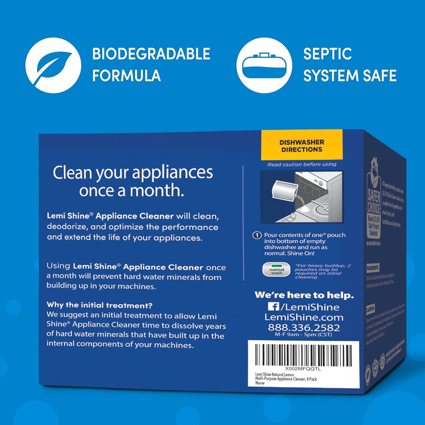 Lemi Shine Appliance Cleaner & Deodorizer - Dishwasher, Washing Machine, and Garbage Disposal Citric Acid Cleaner - 22.5 oz (9 Pack)