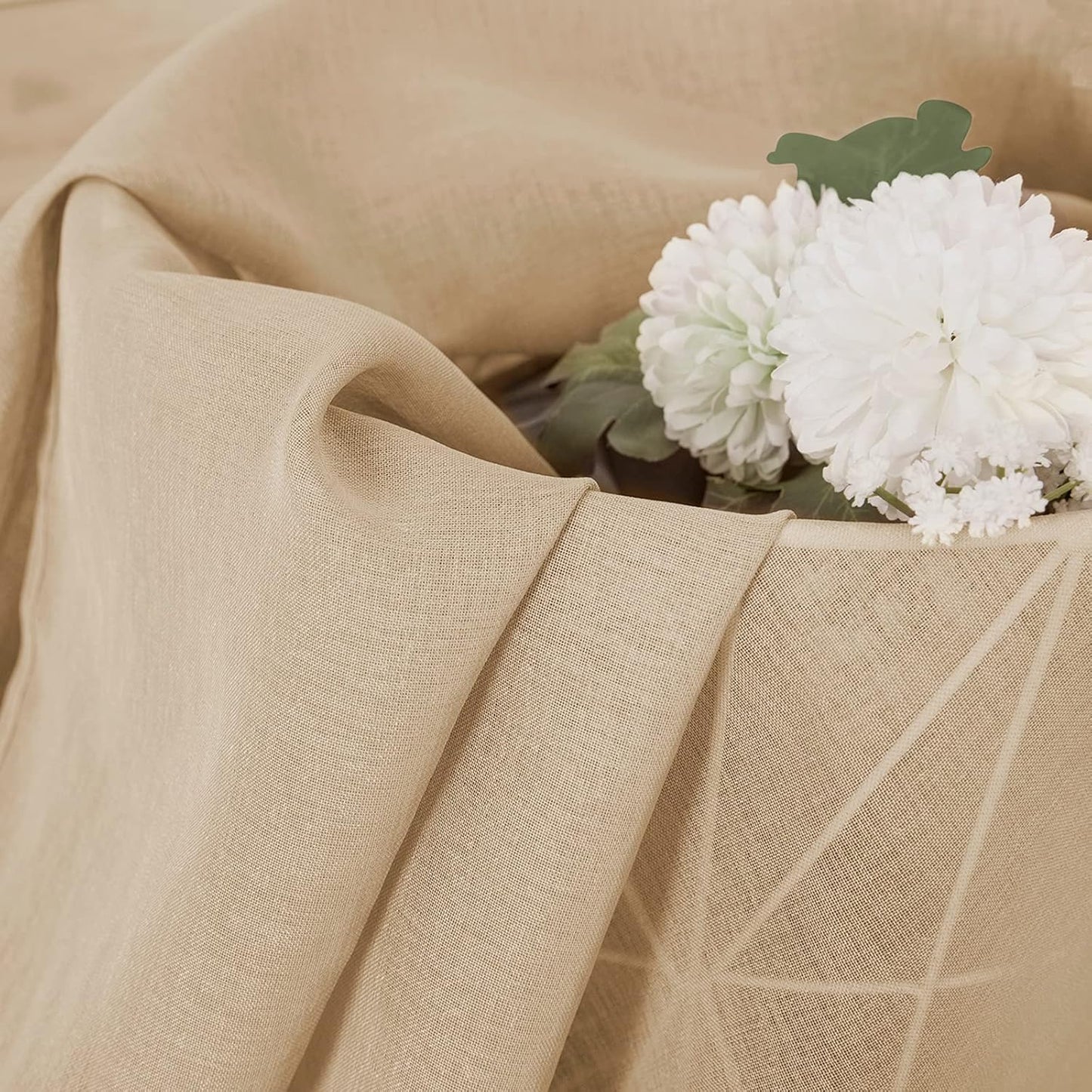 Tollpiz Short Sheer Tier Curtains Linen Textured Half Kitchen Curtain Sheers Light Filtering Rod Pocket Voile Small Curtain for Bathroom, 25 x 24 inches Long, Beige, Set of 2 Panels