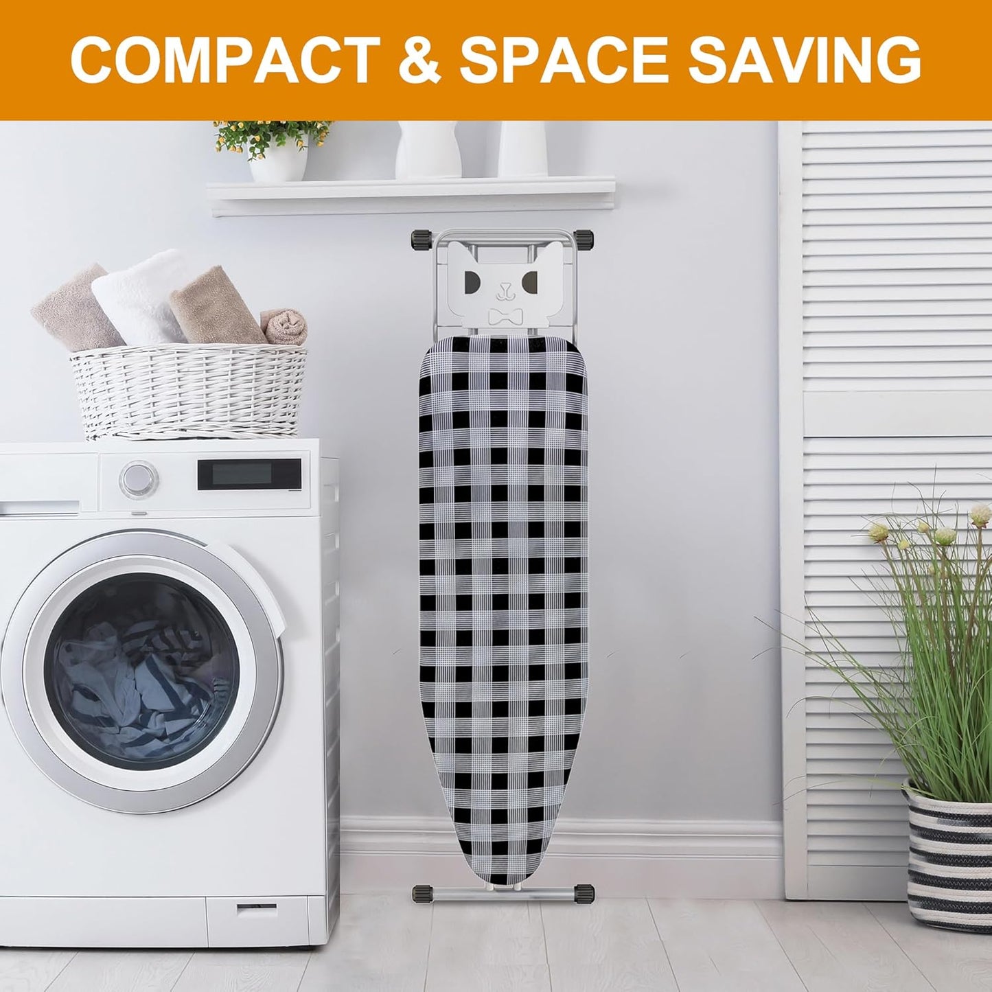 Ironing Board 13" X 43" W/Extra Thick Heavy Duty Padded Cover, Height Adjustable,Heat & Scorch Resistant Fabric, Anti-Skid Feet, Extra Wide, Easy to Fold Checkered Gray