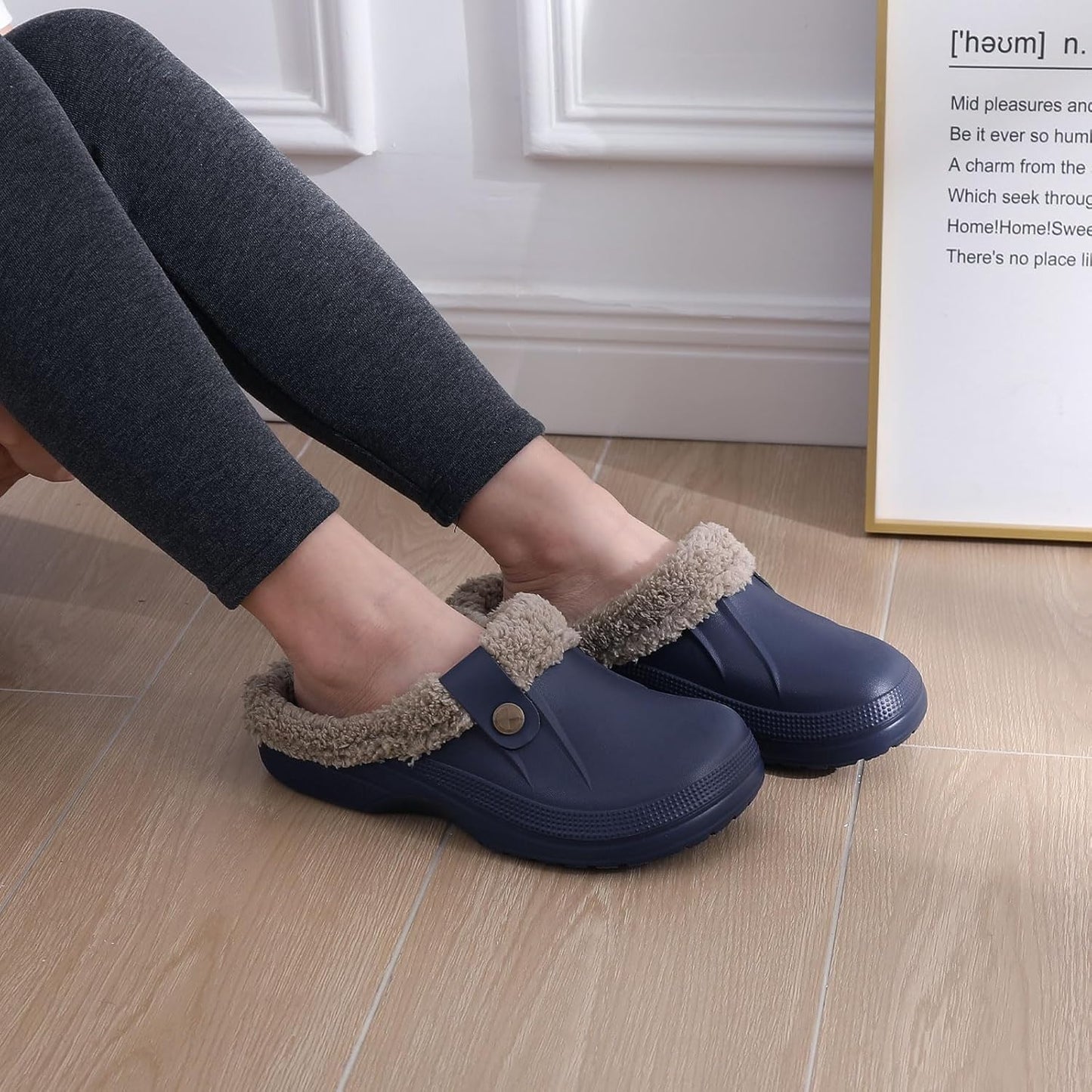 Beslip Classic Fur Lined Clogs Waterproof Winter Fuzzy Slippers for Women Men Indoor and Outdoor