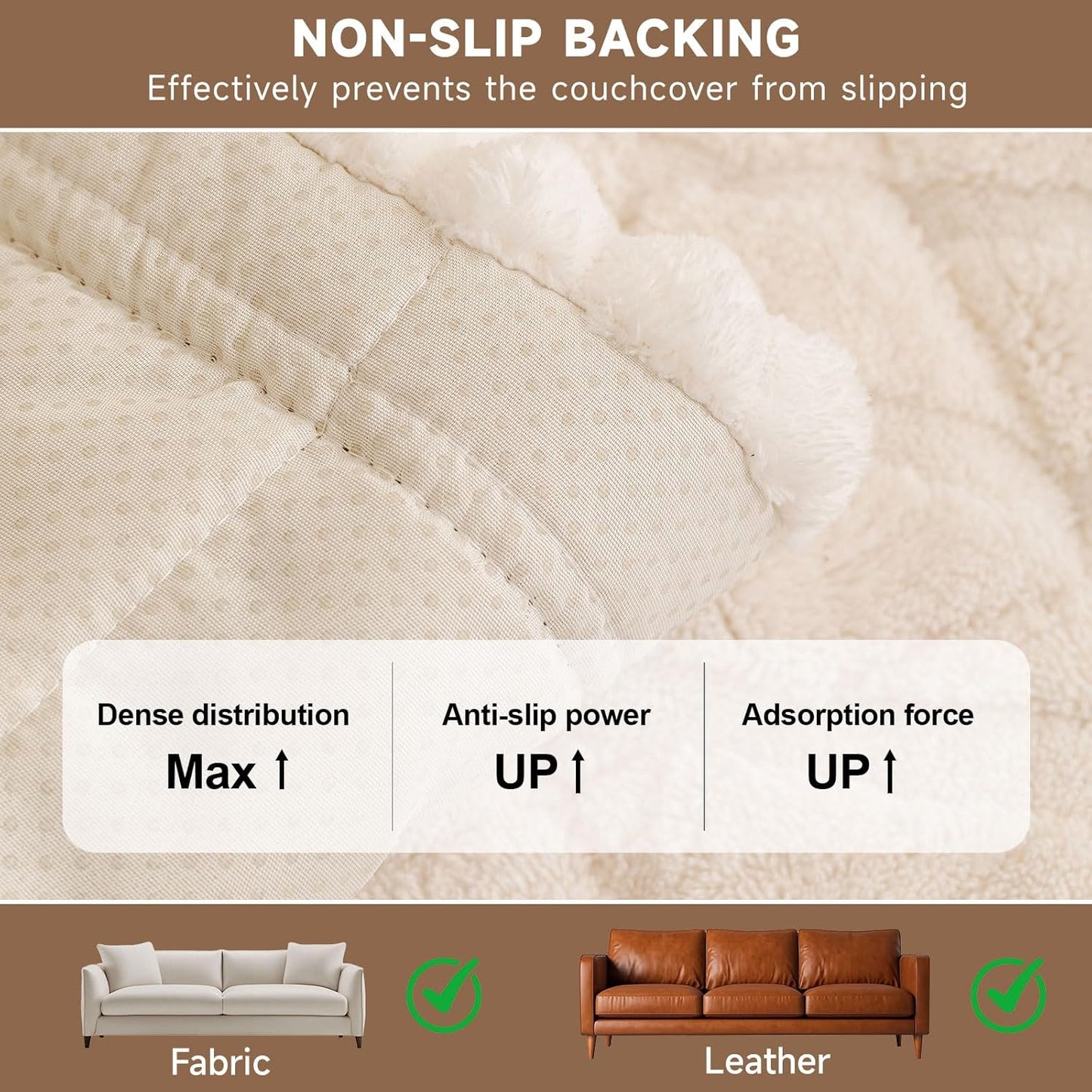 OTOB Plush Couch Cover for Dogs Washable, Non Slip Fuzzy Soft Armrest Backrest Sofa Slipcovers Geometric Jacquard Pet Friendly Couch Covers Protector All Season, 1 Piece (White, 27.6"x27.6")