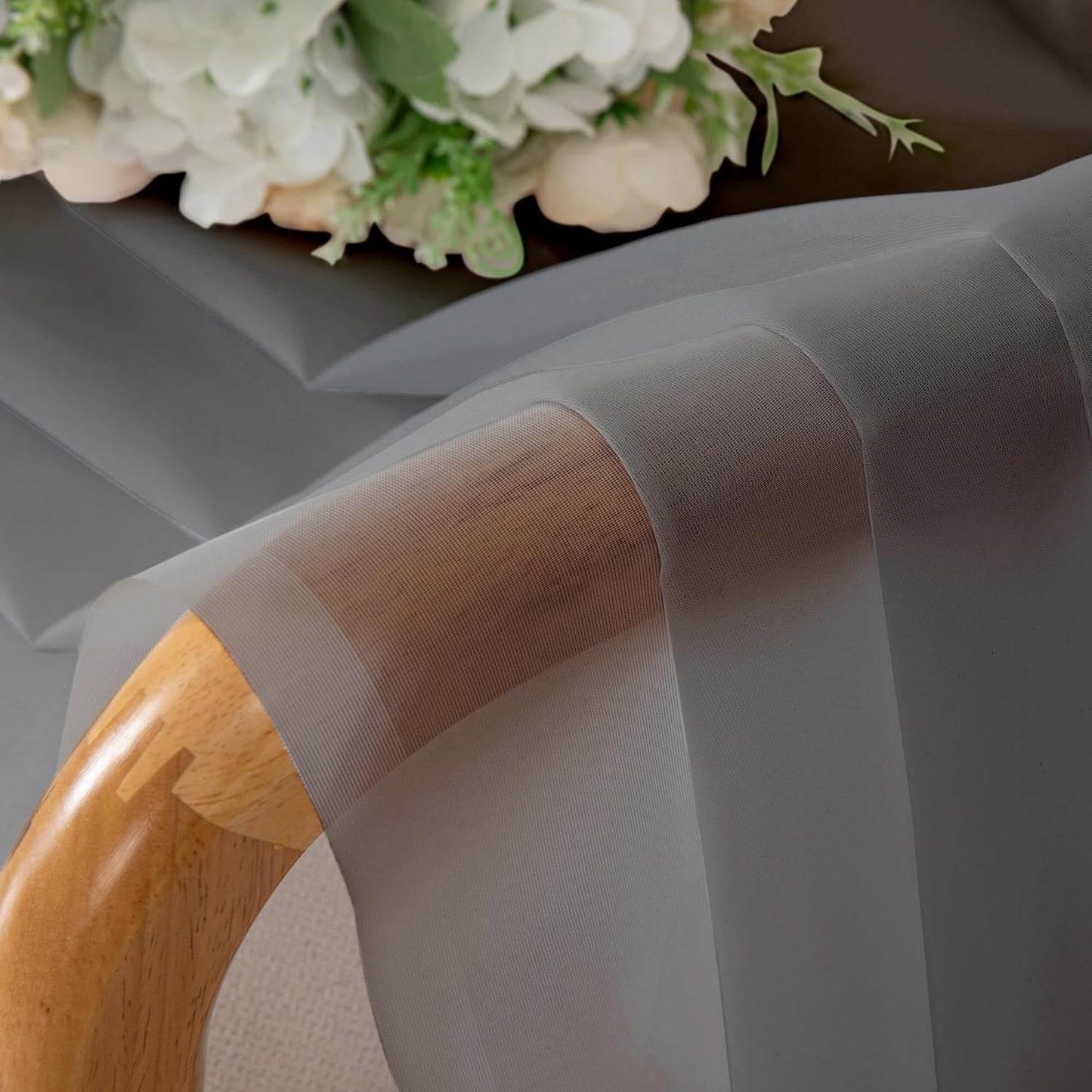 Chyhomenyc Sheer Curtains Tiers 42W x 24L Inches, Light Filtering Small Curtains, Short Bathroom Living Room Cafe Basement Voile Window Curtain, Rod Pocket, 2PCS, Charcoal Grey