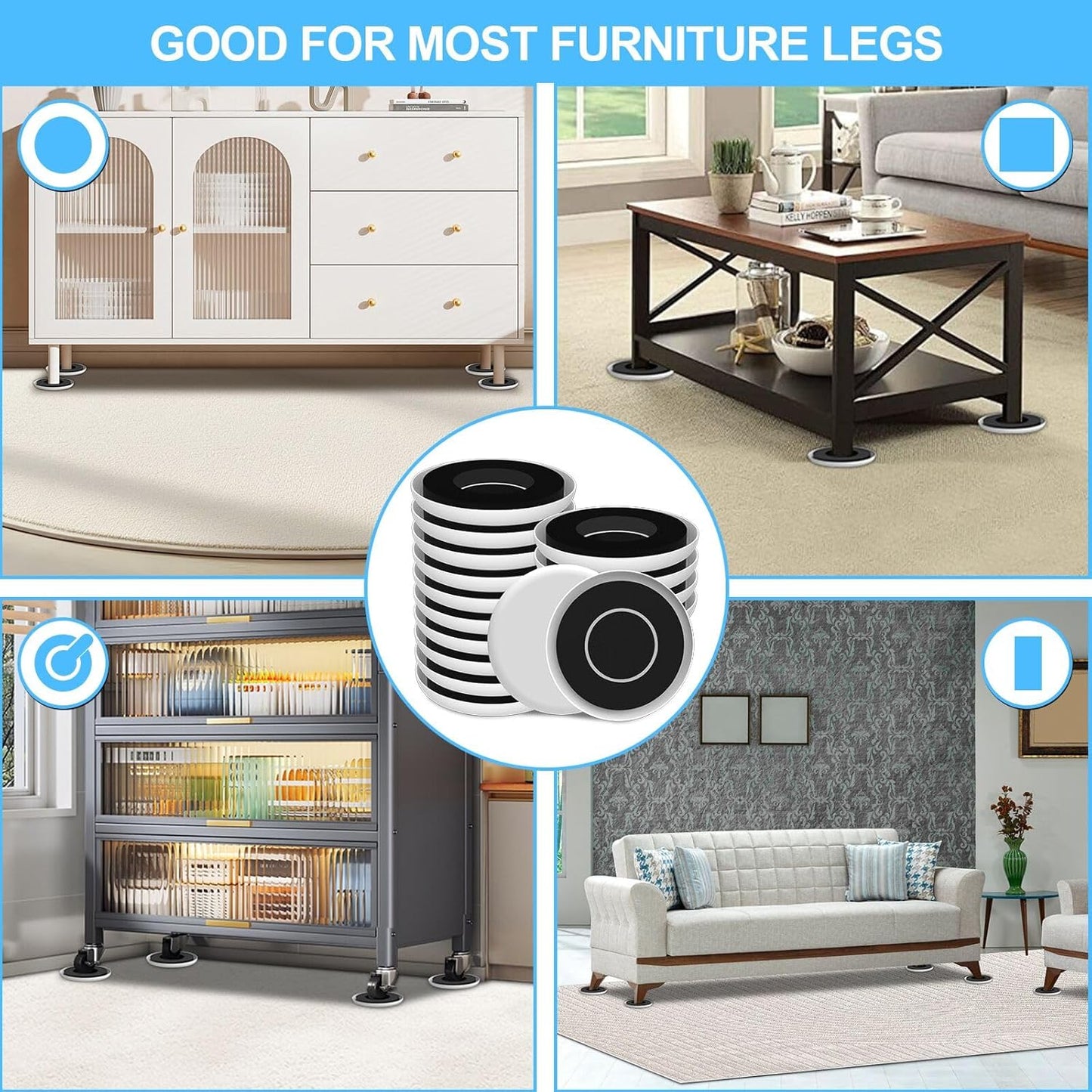 Upgrade Furniture Sliders, Furniture Sliders for Carpets, 16 PCS 4.3" Moving Pads with Anti-Slip Groove, Round Furniture Moving Sliders for Easy Move Bed Tables Cabinet Heavy Duty, Protect Carpets