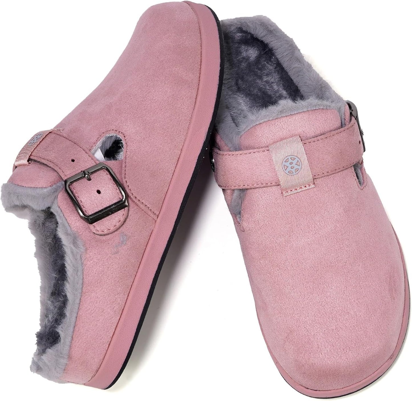 Fur Lined Clogs for Women Men Suede Winter Slippers Arch Support Slip on Mules Potato Shoes with Removable Cushion Footbed Warm Home House Shoes