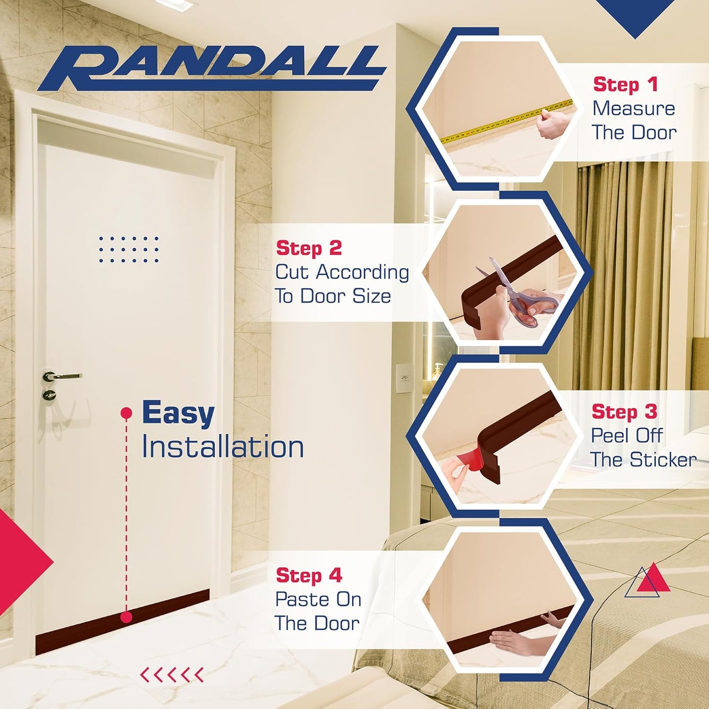 Adhesive Backed Door Draft Stopper – Silicone Under Door Sweep for Interior & Exterior Doors, Noise & Air Insulation, Self Stick Weather Stripping Door Seal, 2" W x 39" L (Brown) by Randall Mfg